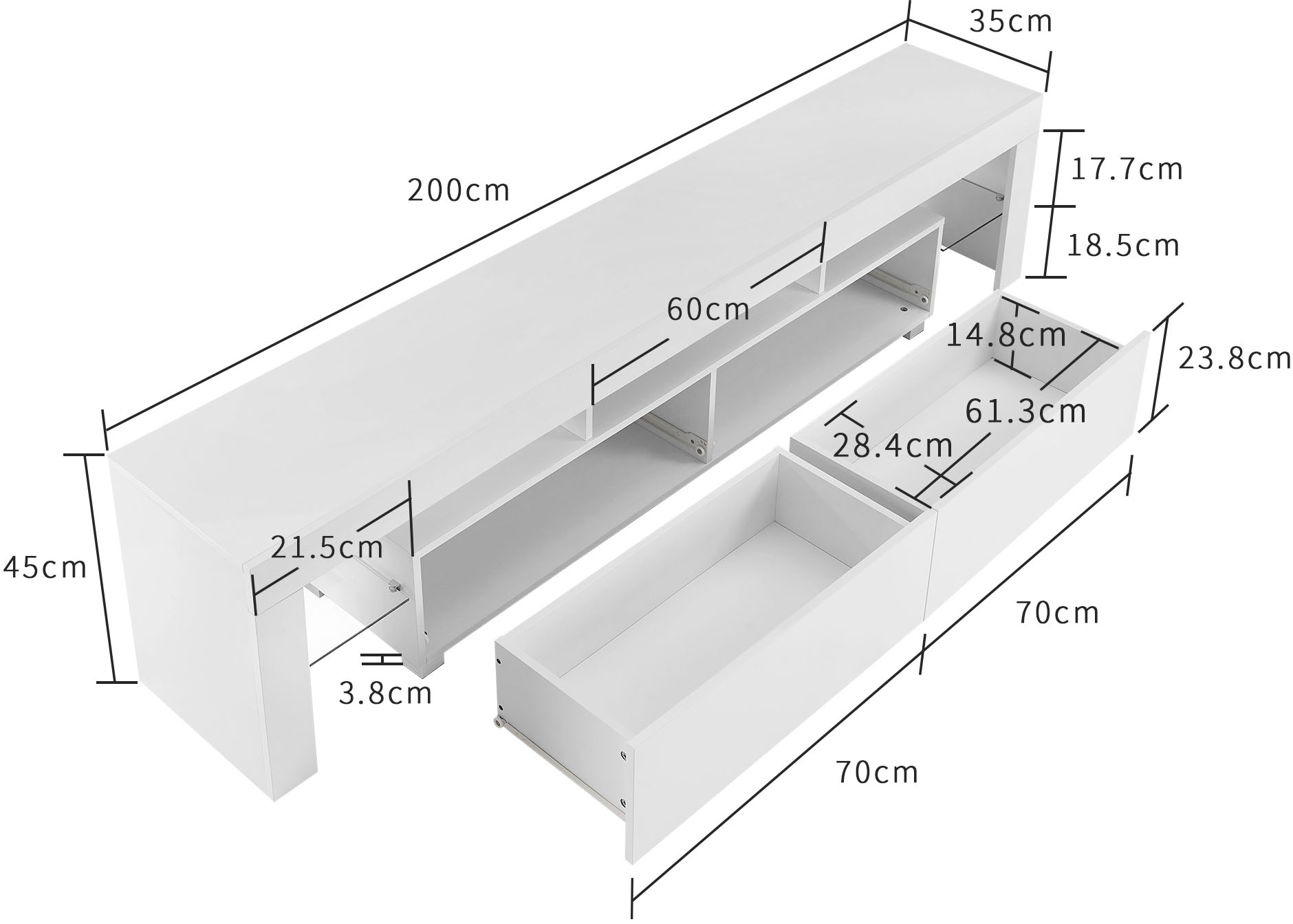 INOSIGN TV-Board »Cassy«, Hochglanz-Fronten, viel Stauraum und Metallschienen, Breite 200 cm
