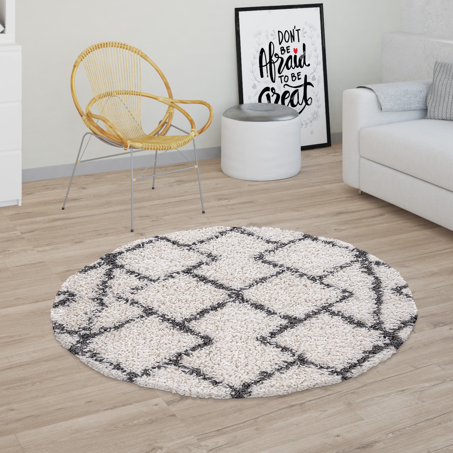 Paco Home Hochflor-Teppich »Kalmar 450«, rund, 44 mm Höhe, Shaggy, Scandi Design, modernes Rauten Muster, weich & kuschelig