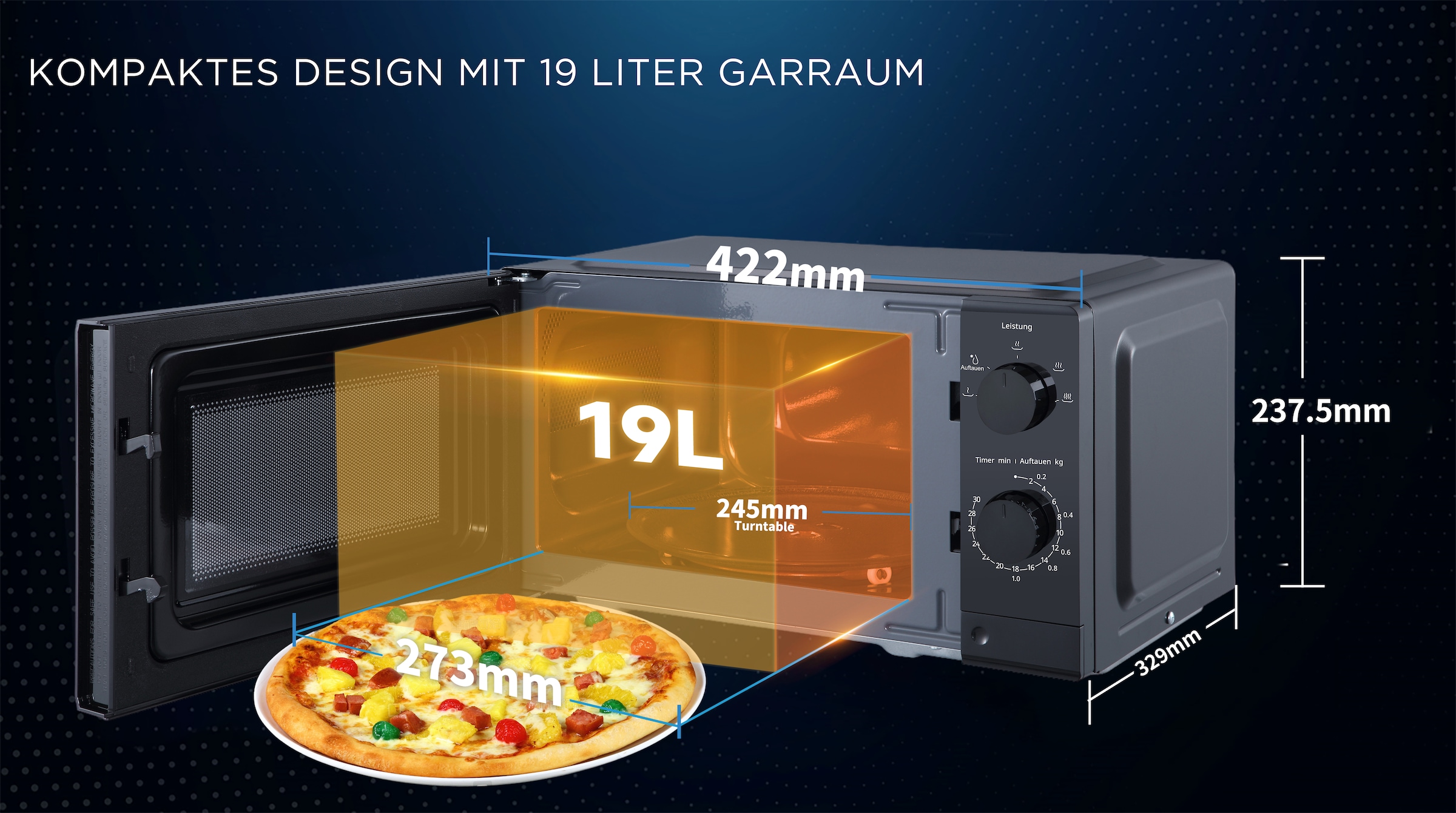 Hanseatic Mikrowelle »HM19B1M«, Mikrowelle, 1020 W, Leistung 700 W, Auftaufunktion, 5 Leistungsstufen