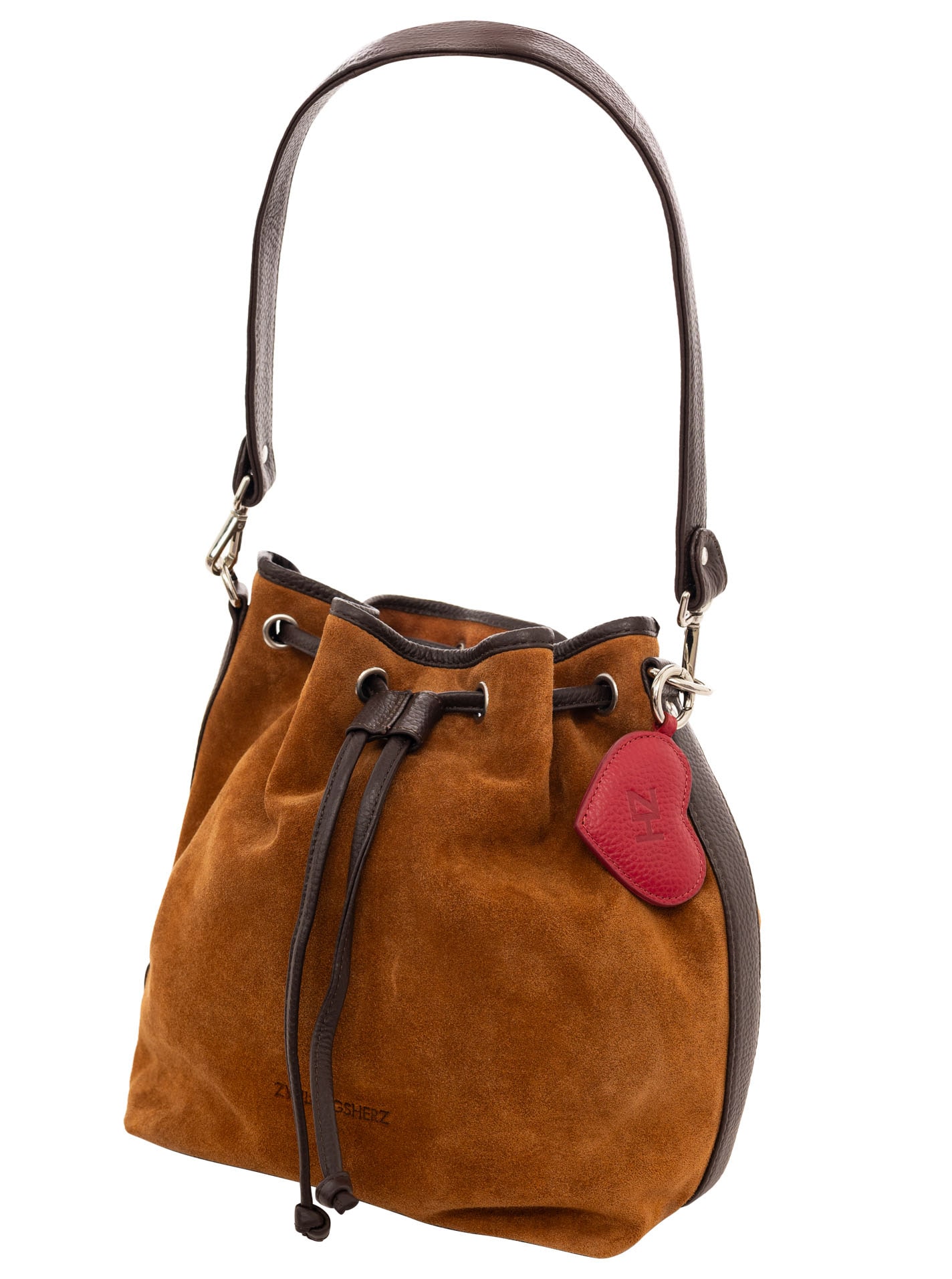 Zwillingsherz Beuteltasche »"Suede Drawstring Bag"« Beuteldesign, Kordelzug-Verschluss, softes Wildleder, Herz-Anhänger