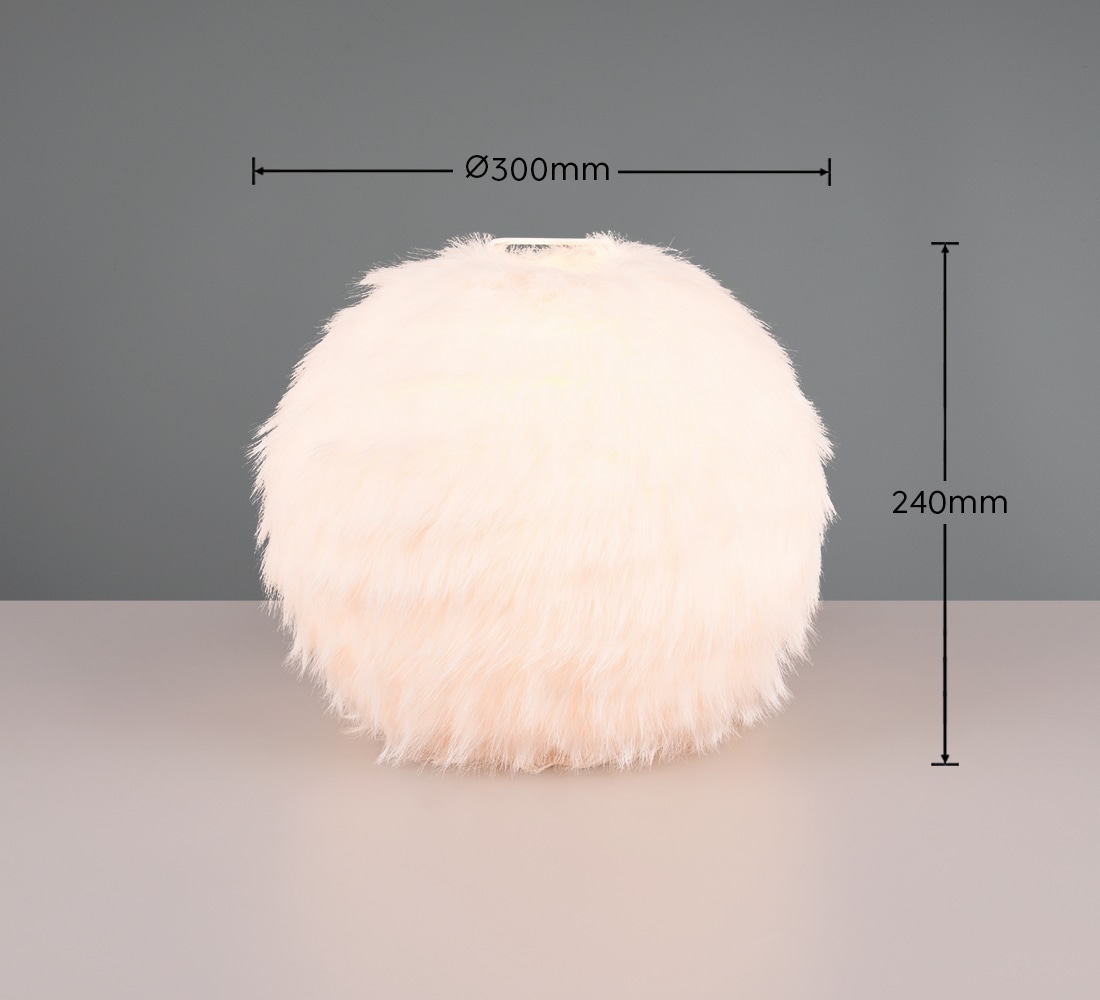 REALITY Leuchten Schreibtischlampe »FURRY, Tischleuchte m. Plüsch Lampenschirm Höhe 24cm Ø 30cm, Schalter« E14 1 Stk. warmweiß - kaltweiß exkl 1xE14 max 10W Plüsch Nachttischlampe weiß Schlafzimmer Wohnzimmer