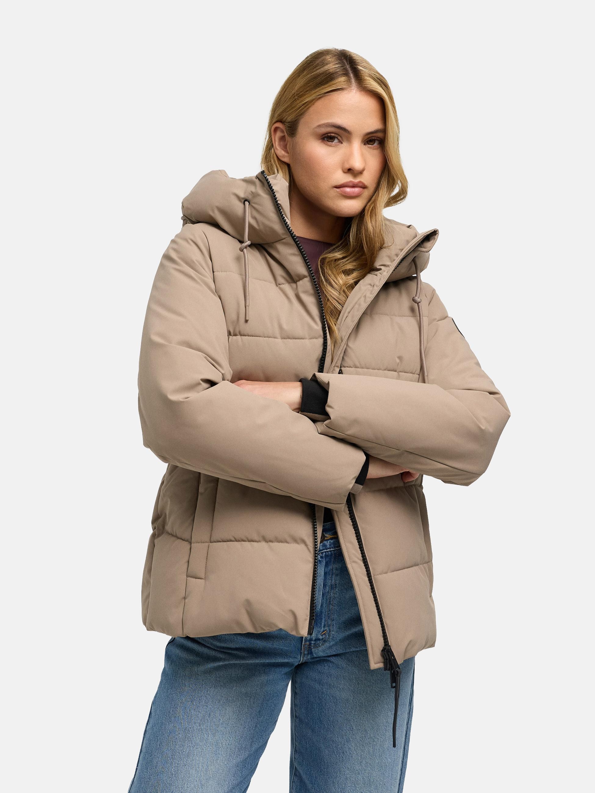 Navahoo Steppjacke »Steppjacke Wattewunder XIV« mit Kapuze Damen Winterjacke mit Taillengürtel