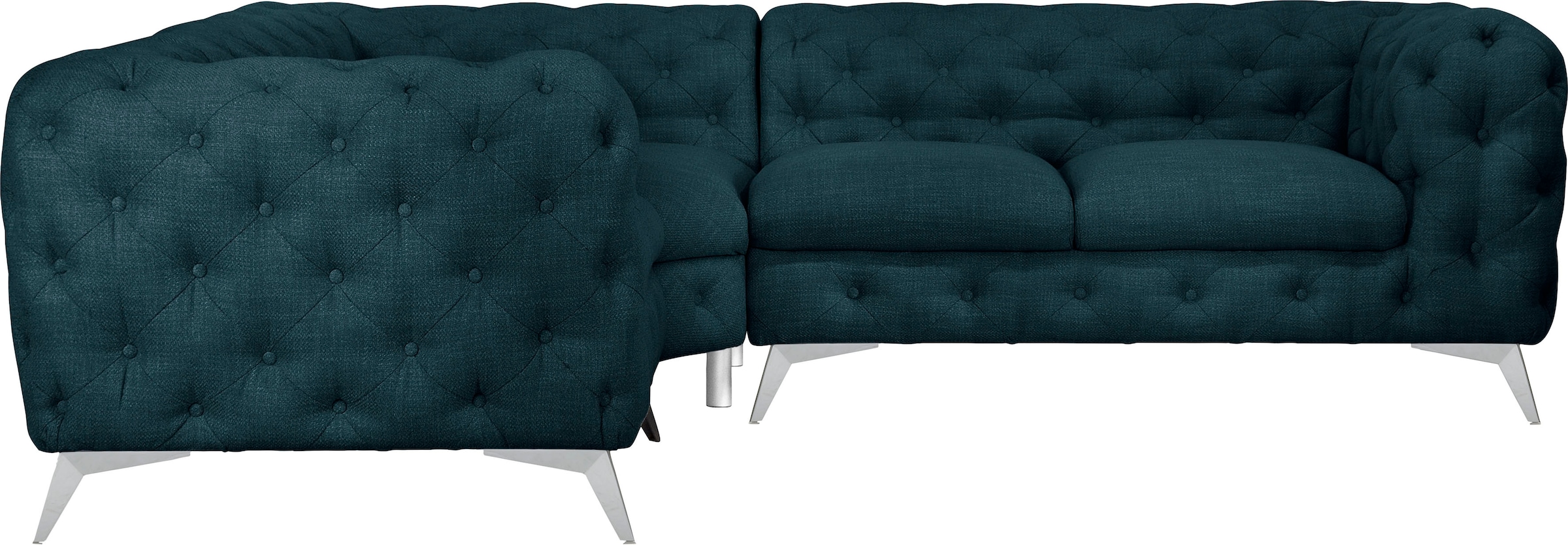 Leonique Chesterfield-Sofa »Ecksofa GLYNIS L-Form mit Wellenunterfederung, Maße B/T/H 264/264/75cm«, aufwändige Knopfheftung, moderne Chesterfield Optik, Fußfarbe wählbar