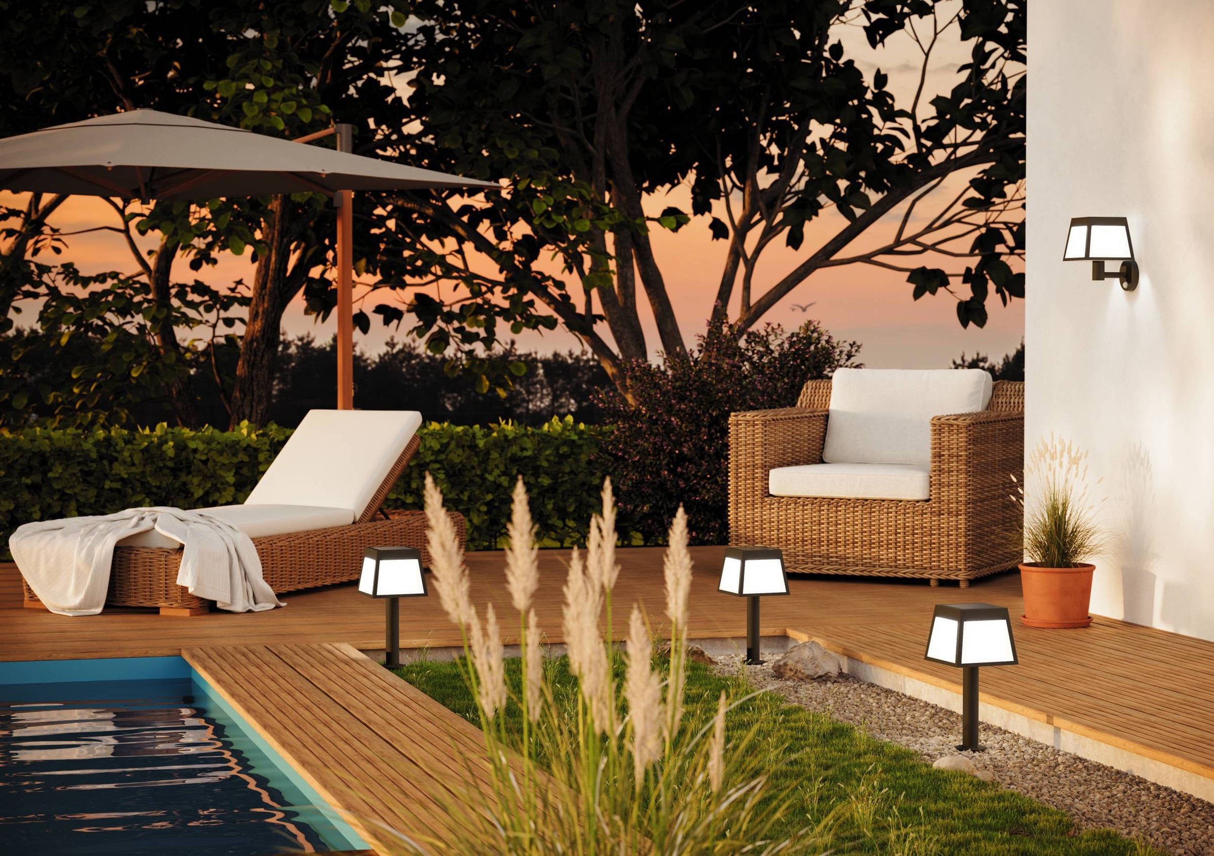 EGLO LED Solarleuchte »Altilia Solarlampe, Erdspieß, Stehlampe, Außenleuchte Garten, IP44« LED-Modul 1 Stk. Warmweiß Solarleuchte - L15,5 x B15,5 x H56 cm - schwarz - 7,5W inkl.