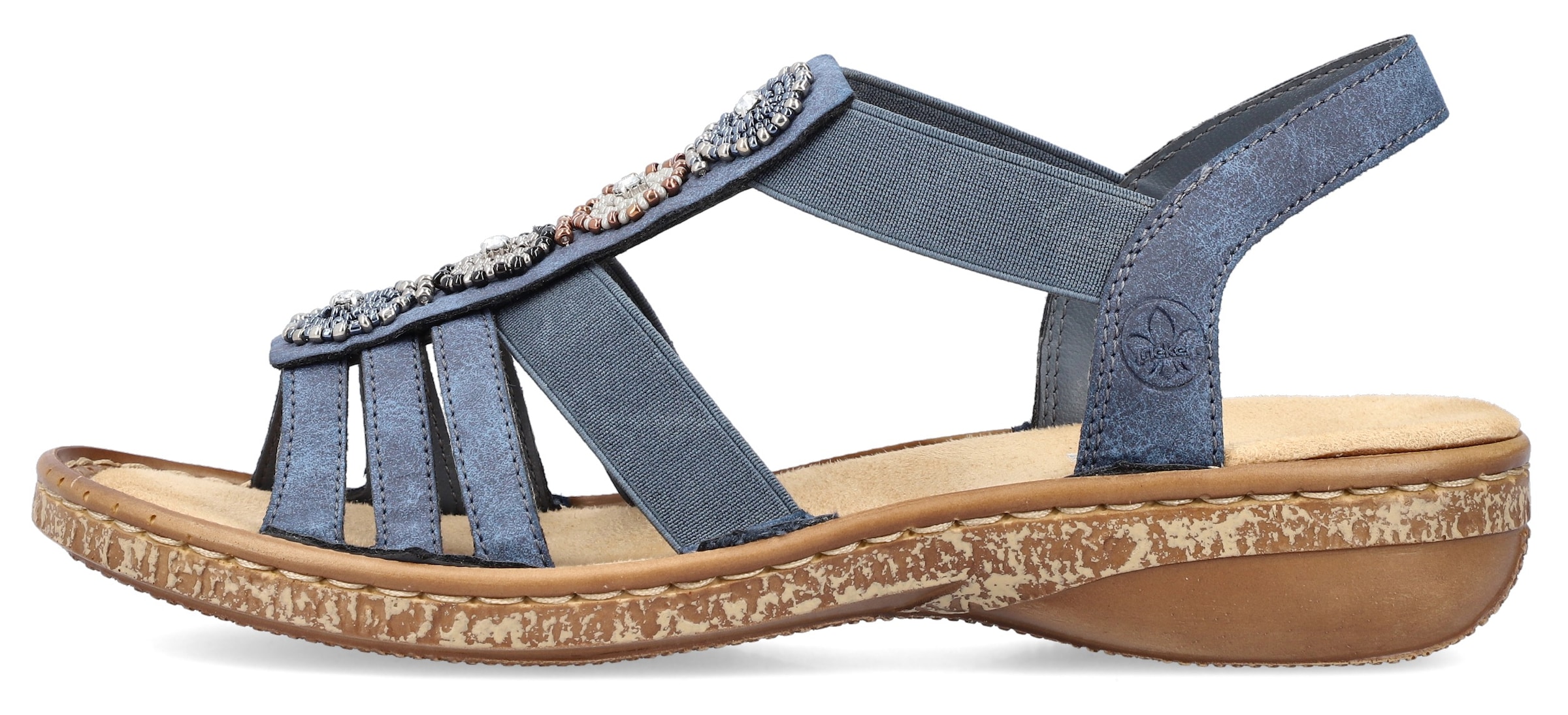 Rieker Riemchensandale, Sommerschuh, Sandalette, Keilabsatz, mit Zierperlen besetzt
