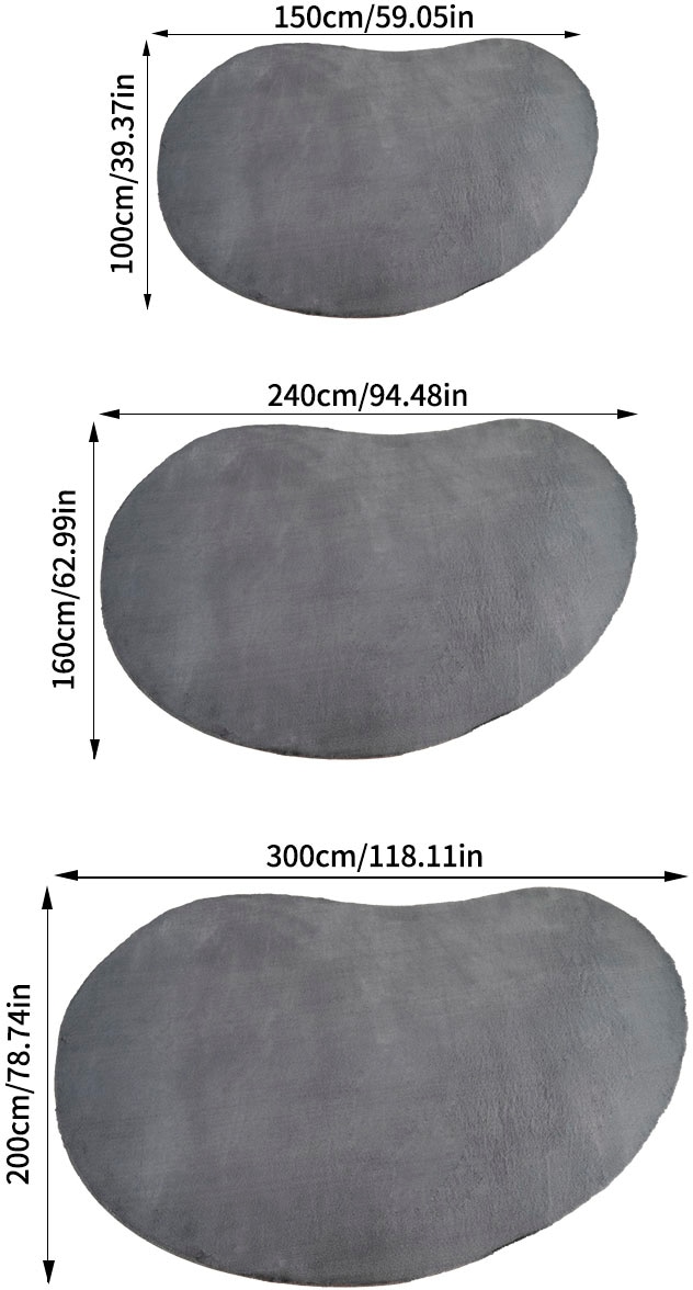 Bruno Banani Hochflor-Teppich »Rabbit 2 Bean, Kunstfell Teppich, Modern, besondere Form«, U-förmig, 25 mm Höhe, Kaninchenfell-Haptik, Microfaser, Wohnzimmer, Schlafzimmer, Esszimmer