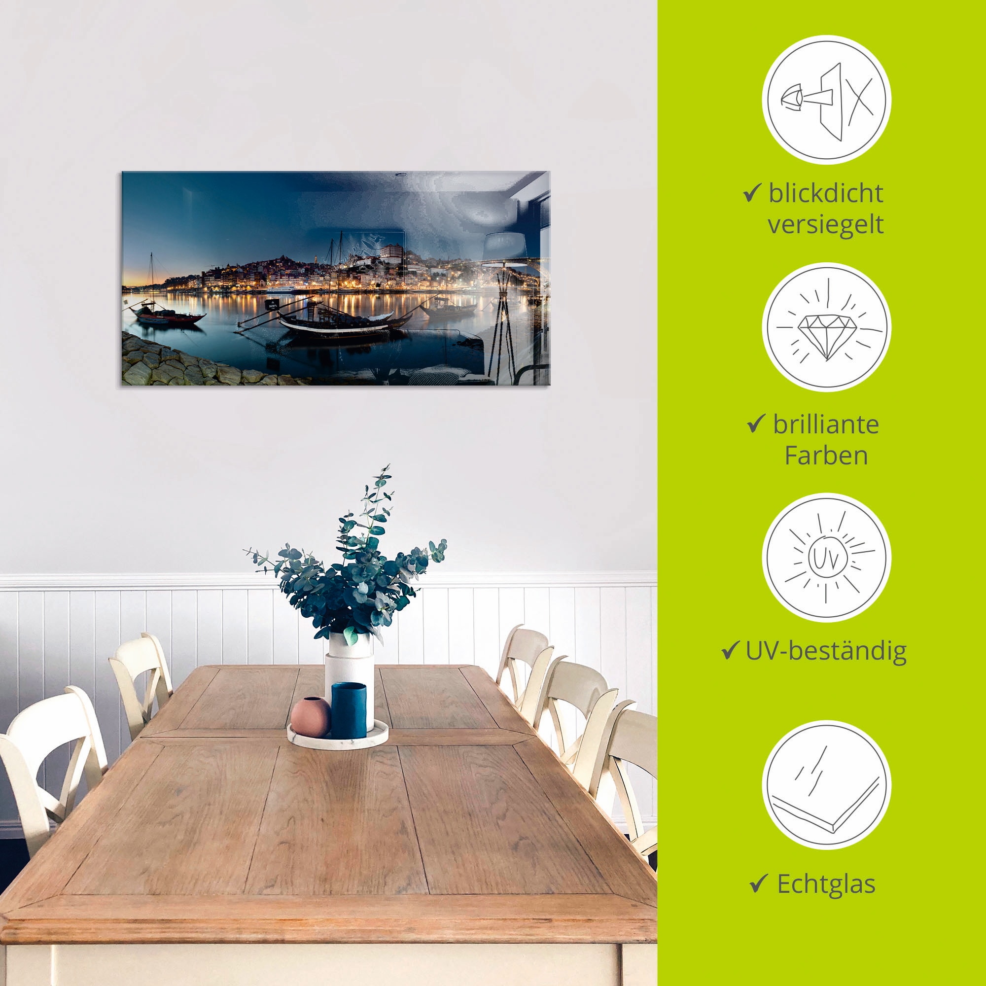 Artland Glasbild »Porto - Nachtpanorama« Europa 1 Stk. tlg. in verschiedenen Größen