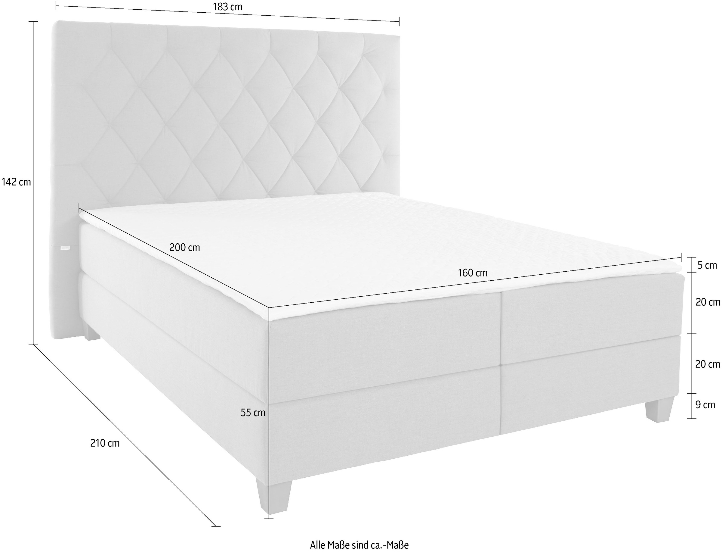 Home affaire Boxspringbett »Harmones hoch«, in 3 Breiten, Härtegrad auch im Mix mit je 1 Matratze in H2 und H3