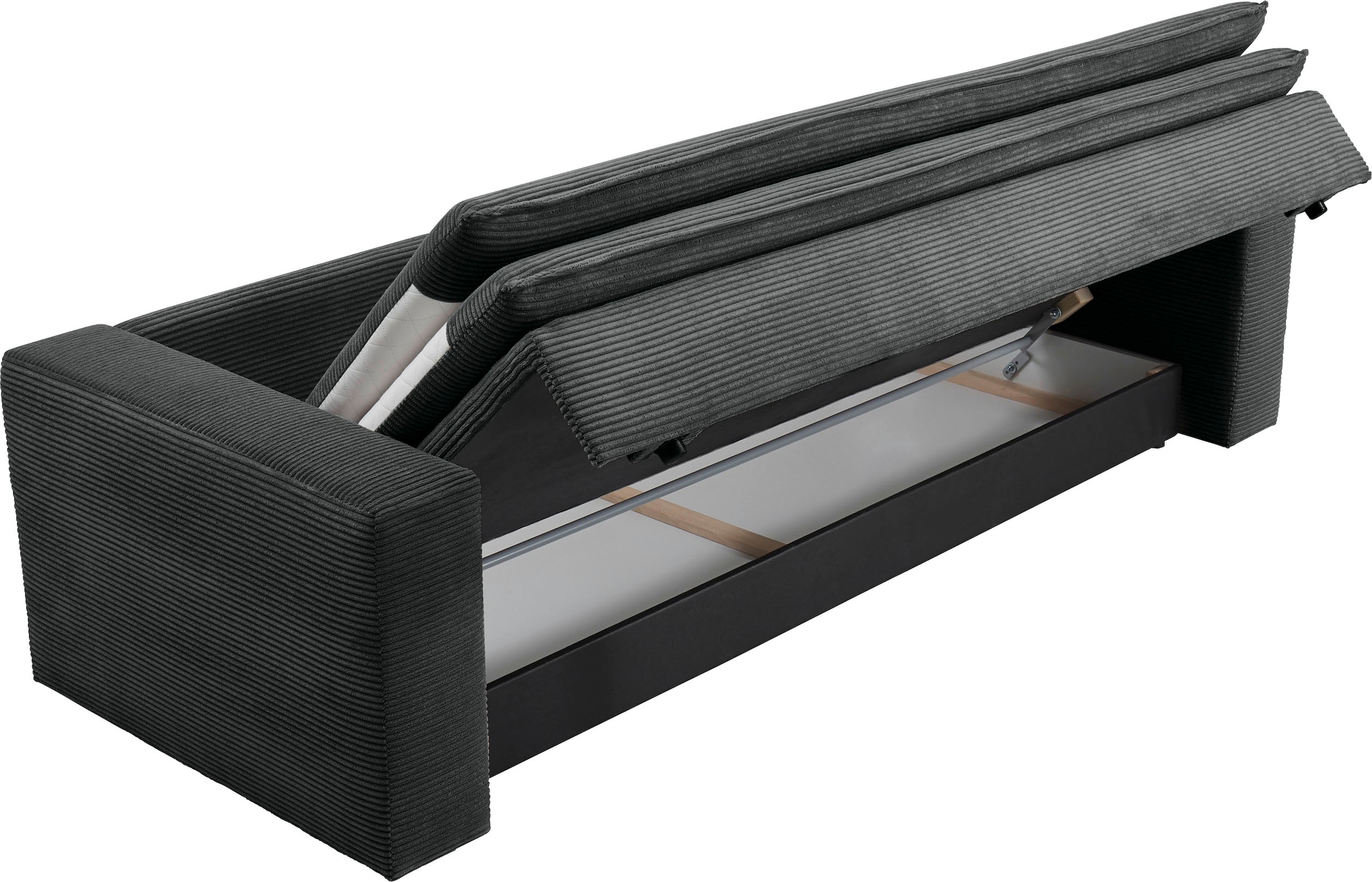 Places of Style 3-Sitzer »PIAGGE«, Cord-Bezug - mit Bettfunktion und Bettkasten, mit praktischem Topper
