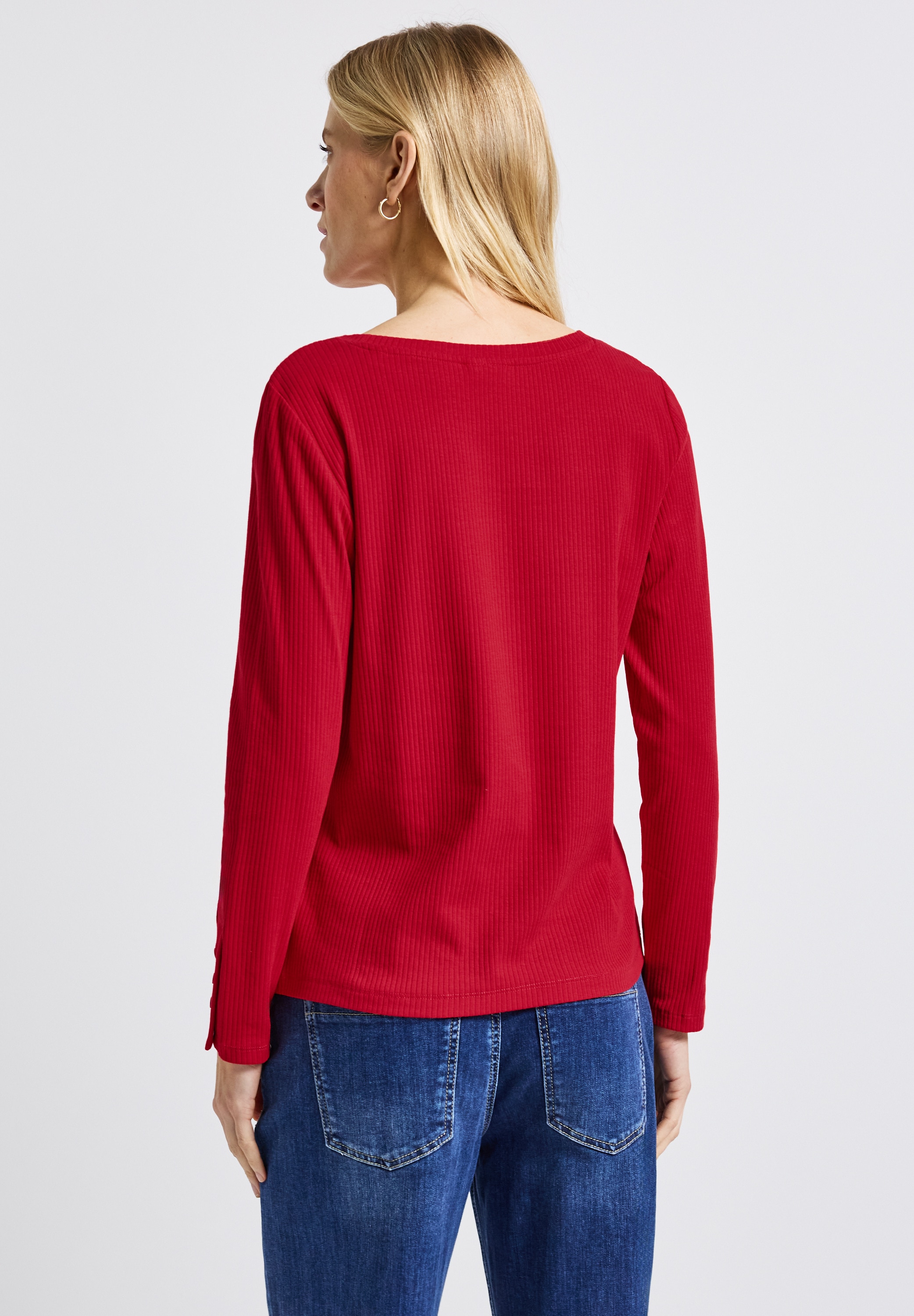 STREET ONE Langarmshirt, mit Rippstruktur und Langarm mit Knopfdetail