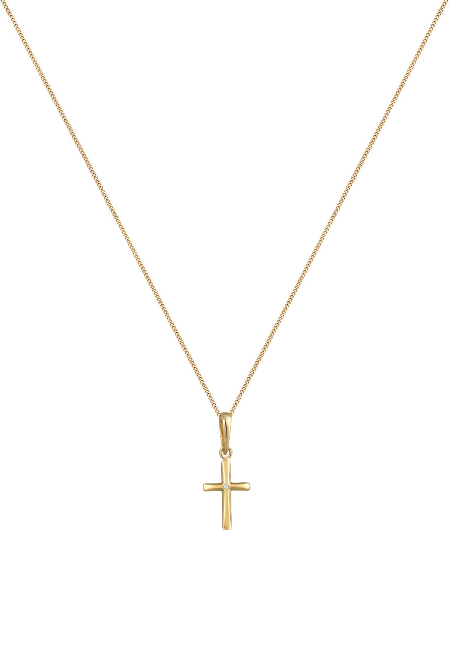 Elli DIAMONDS Silberkette »Halskette Kreuz Diamant Weiß Brillantschliff (0.005 ct) 585 Gelbgold«