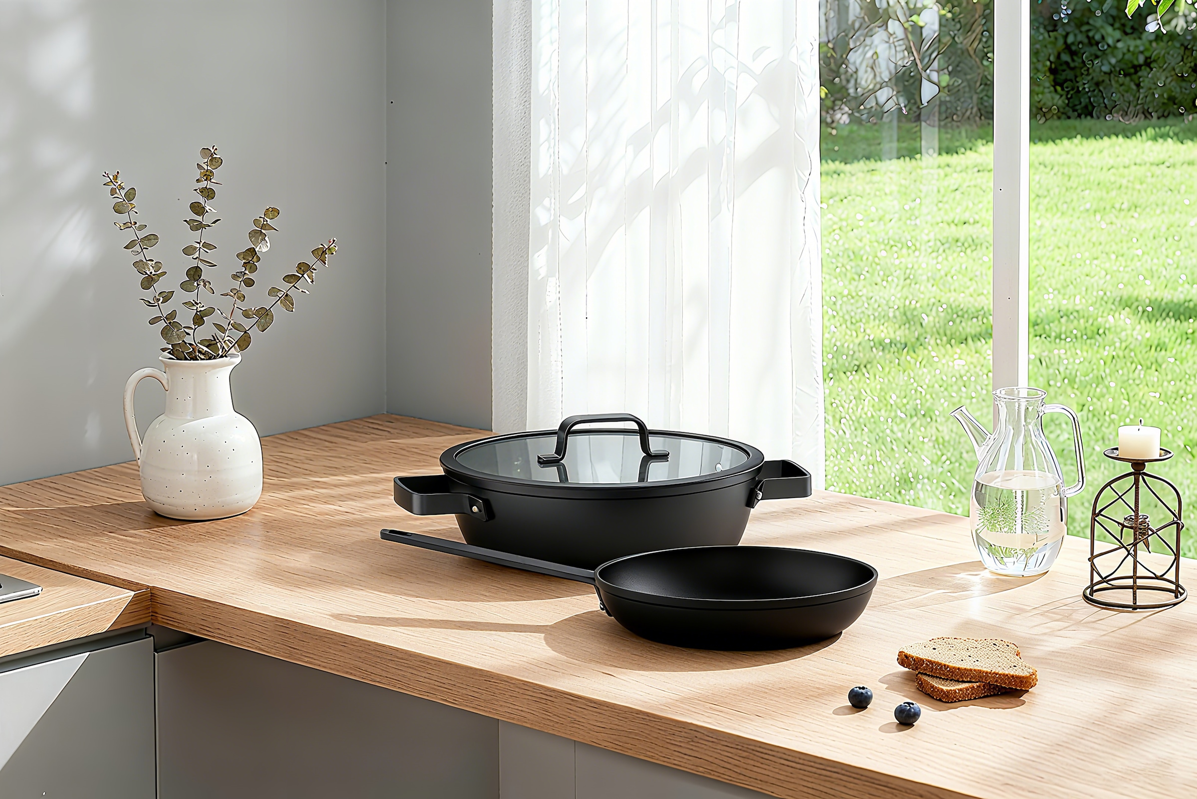 Hanseatic Pfannen-Set »ALU PRO« Aluminium Set, 1x Pfanne 24 cm, 1x Servierpfanne 28 cm mit Deckel, 3 Stk. tlg. Profi Pfannen mit Antihaftbeschichtung, für alle Herdarten, Induktion