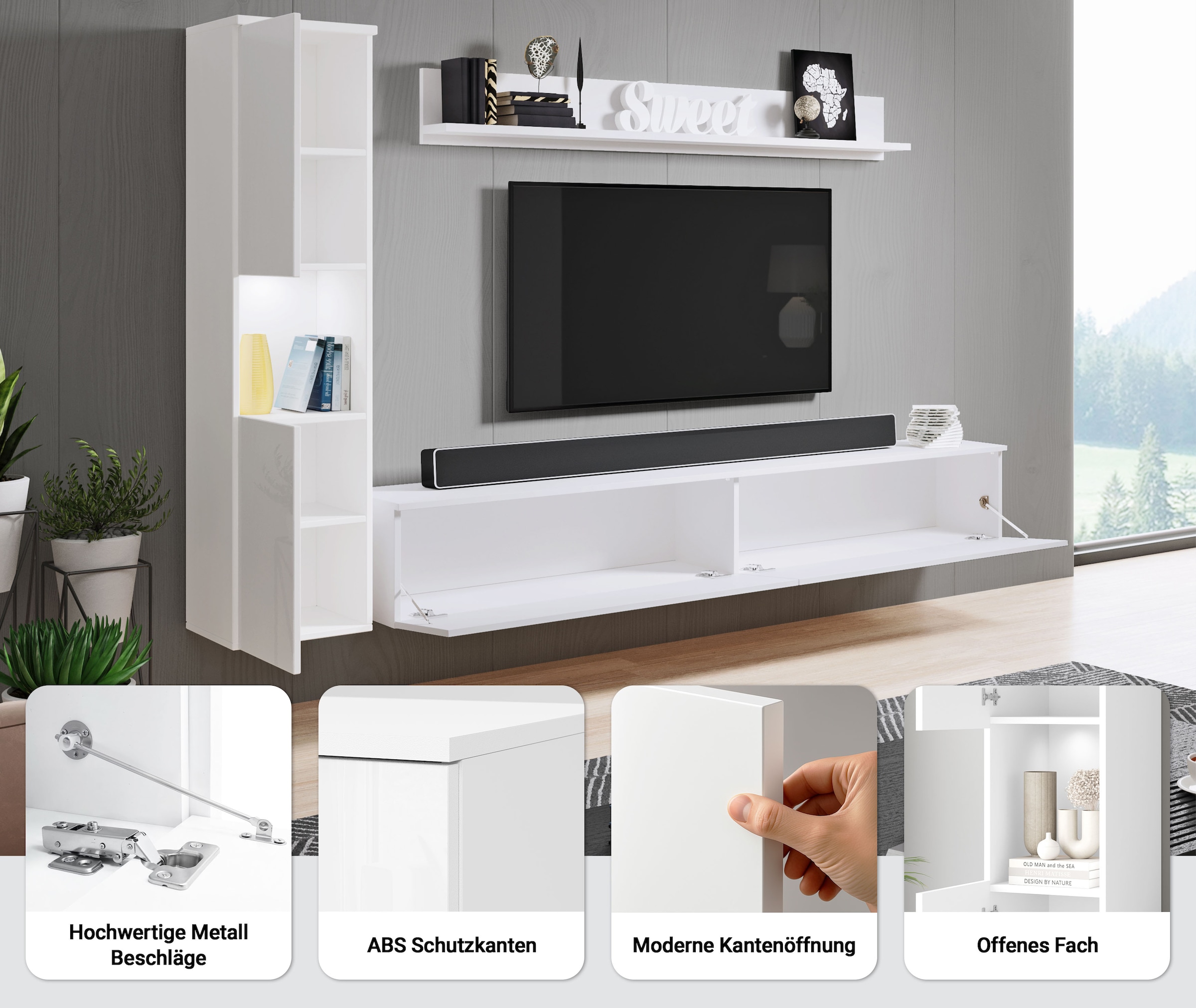 INOSIGN Wohnwand »PARIS, Vitrine Türanschlag links/rechts wechselbar« Komplett-Set, 3 Stk. tlg.