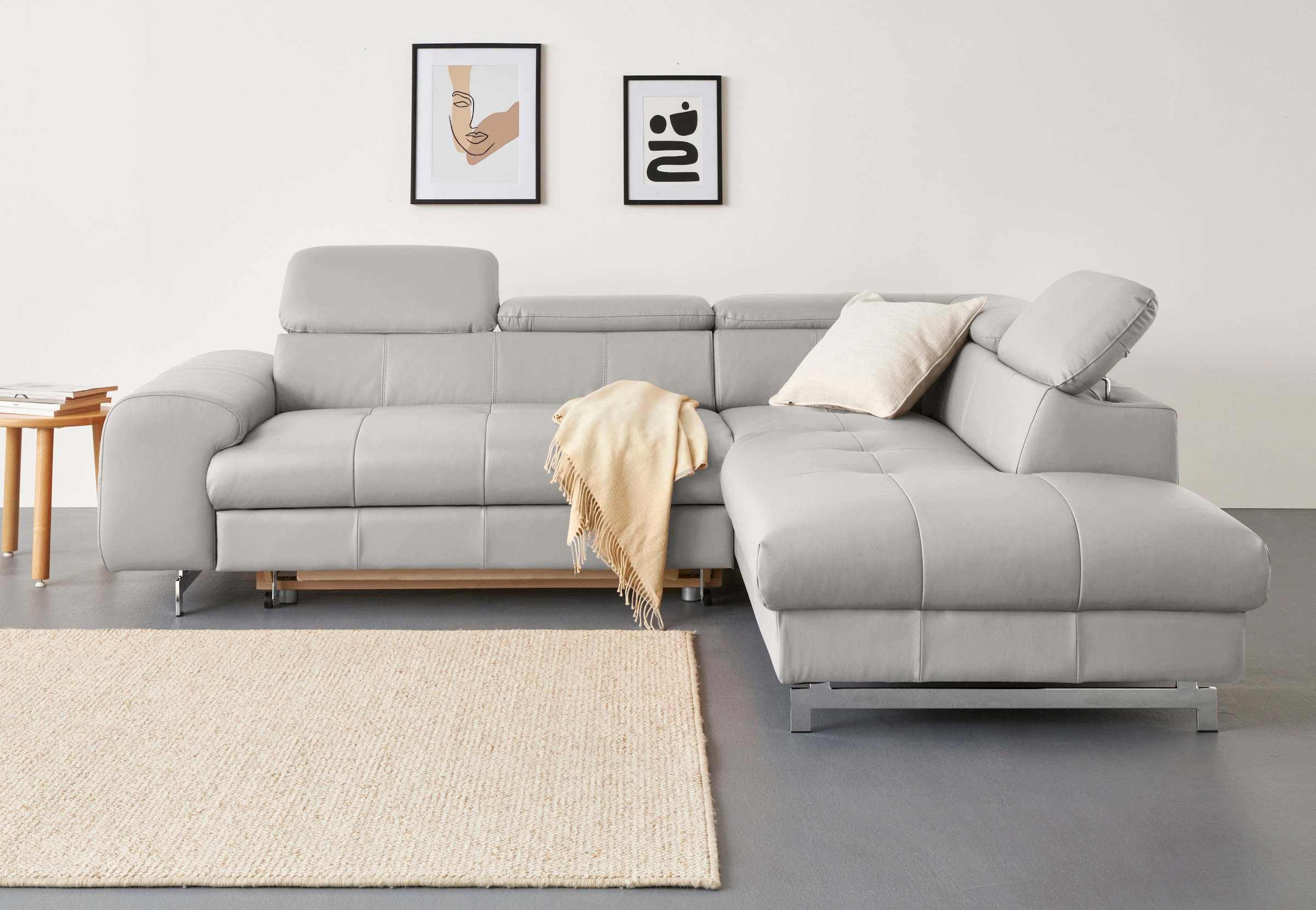 COTTA Ecksofa »Chef L-Form«, mit Kopfteilverstellung, edle Metallkufen, wahlweise mit Bettfunktion