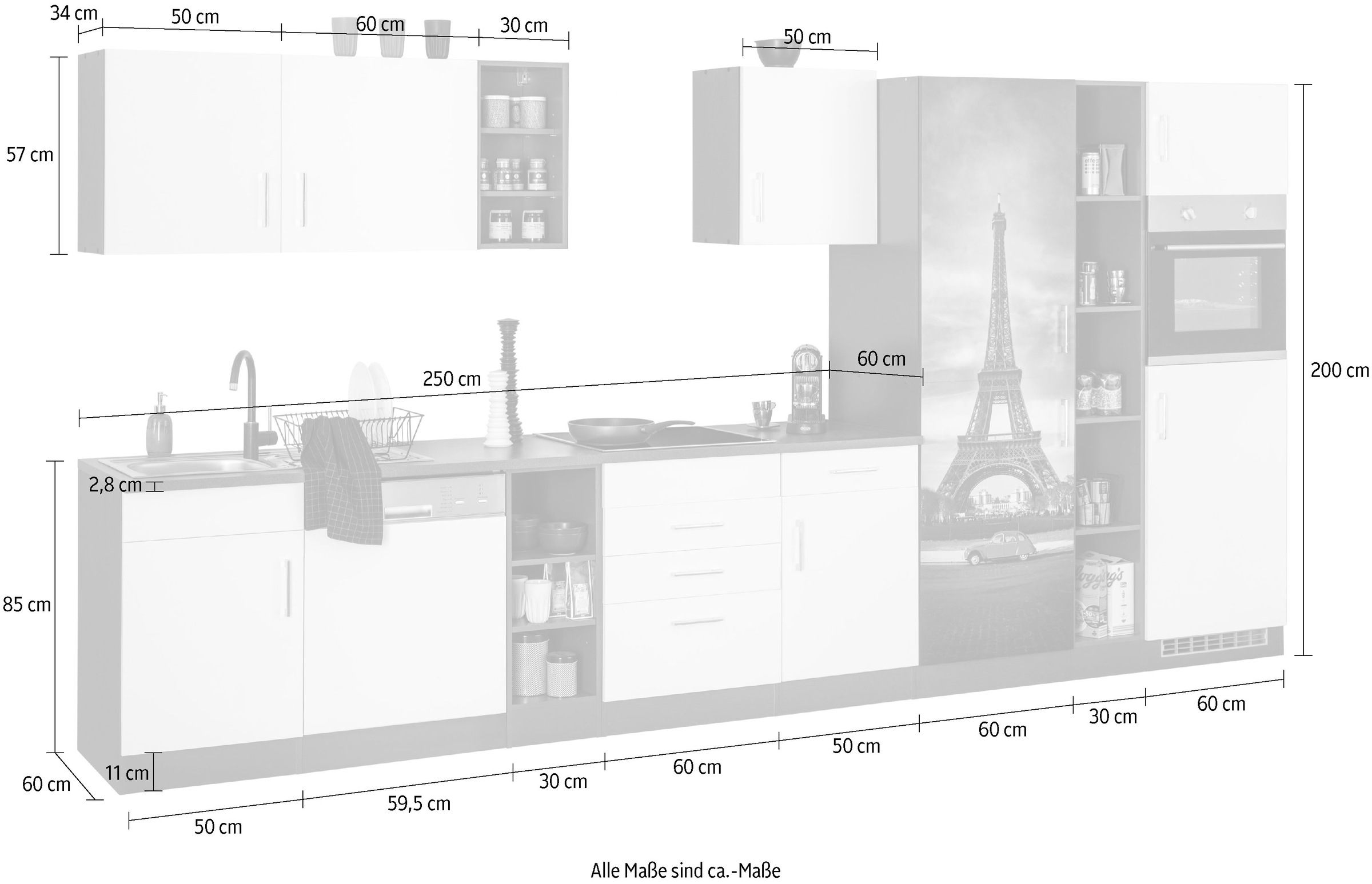 KOCHSTATION Küchenzeile »KS-Paris«, ohne E-Geräte, Breite 400 cm
