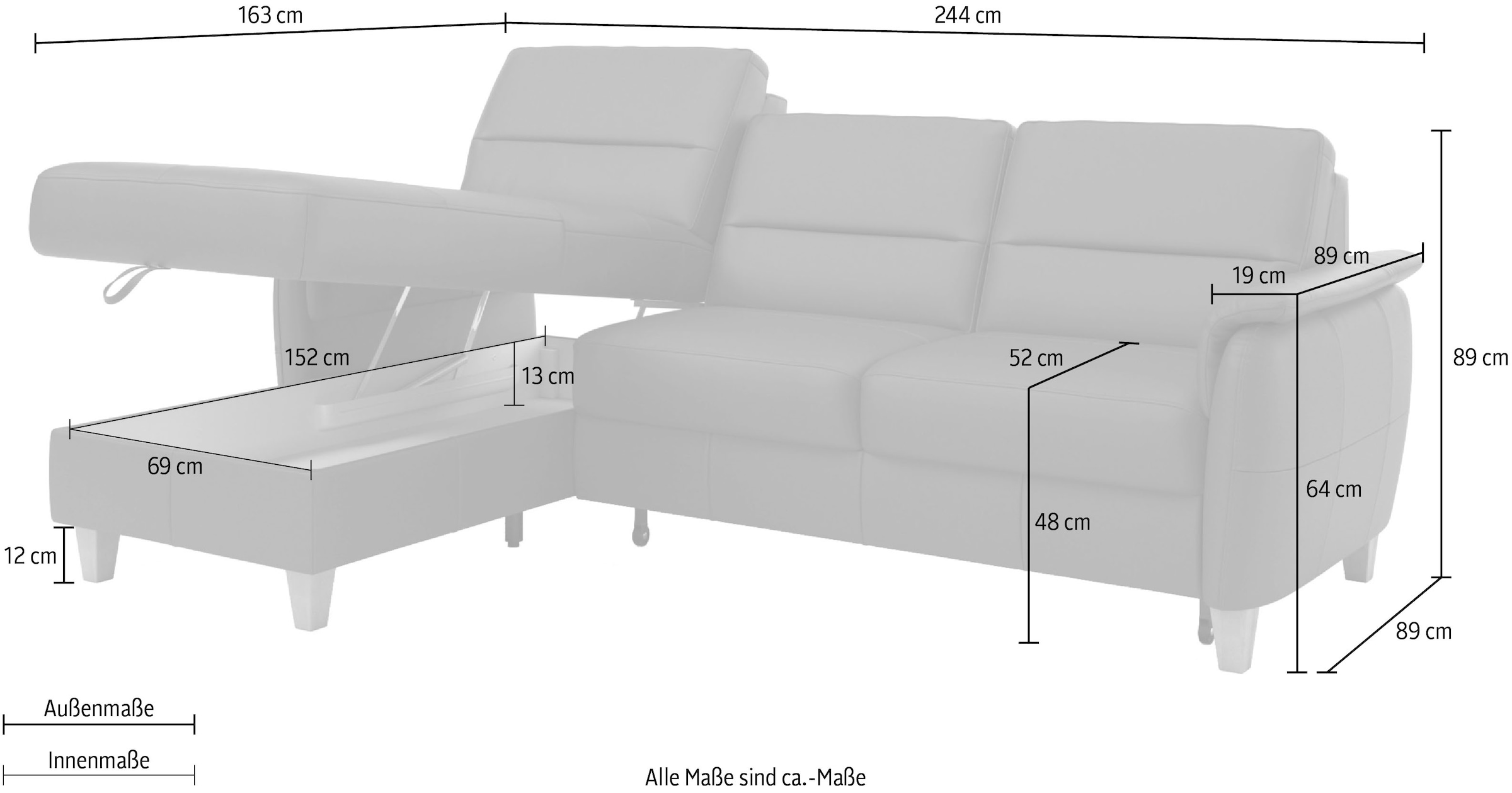 Home affaire Ecksofa »Palmera L-Form«, Federkern, wahlweise mit Bettfunktion und mit/ohne Bettkasten