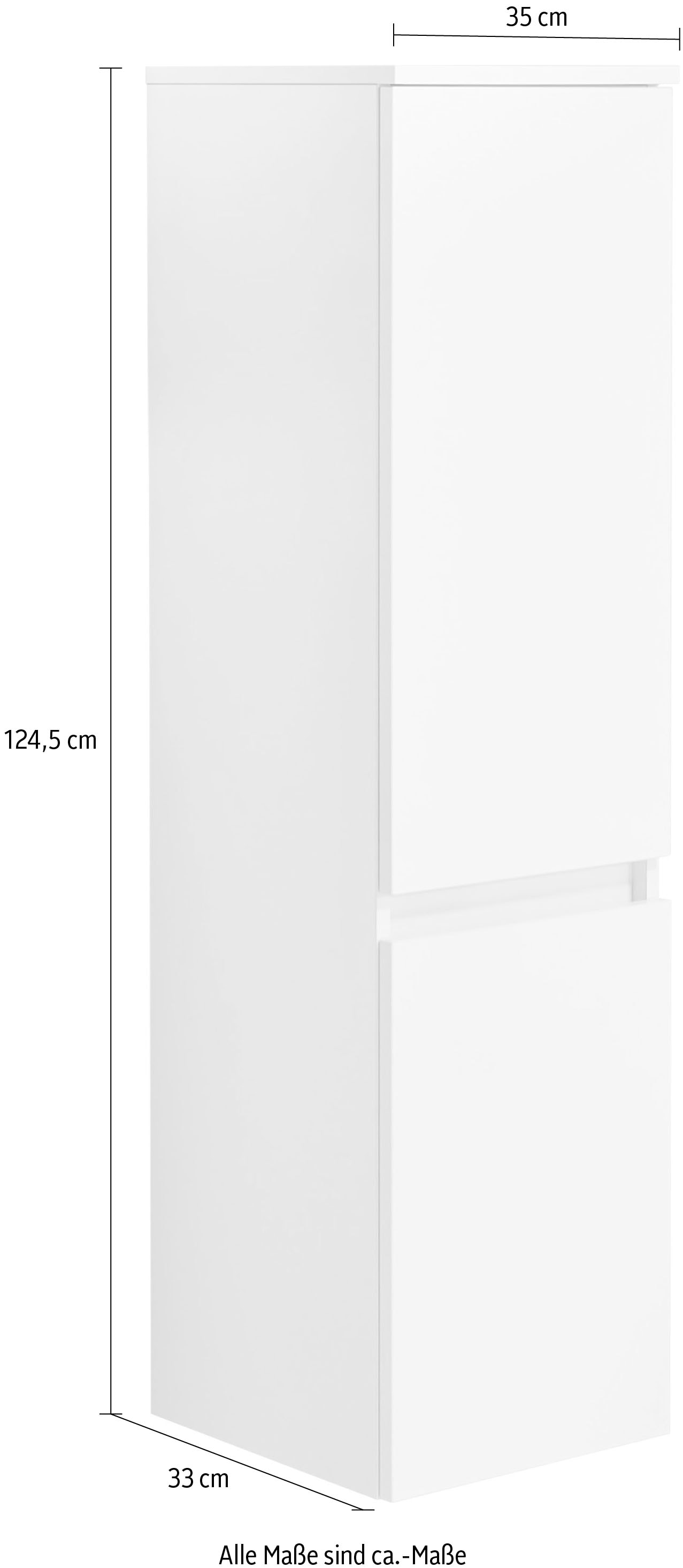 Saphir Midischrank »Quickset 360 Badschrank in Weiß Glanz mit 2 Türen, 3 Glas-Einlegeböden«, inkl. Türdämpfer, 35 cm breit, 124,5 cm hoch, grifflos, wandhängend