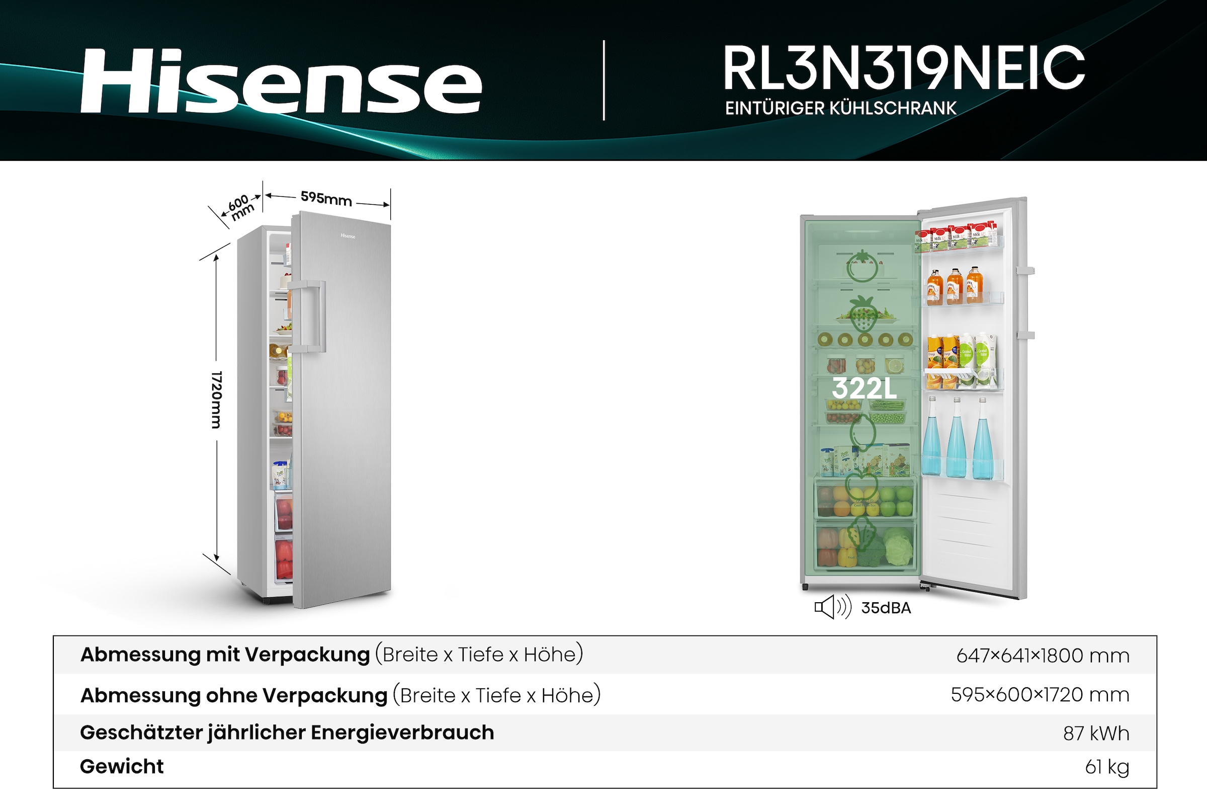 Hisense Kühlschrank »RL3N319NEIC« 172 cm hoch 59,5 cm breit MultiAirFlow-System