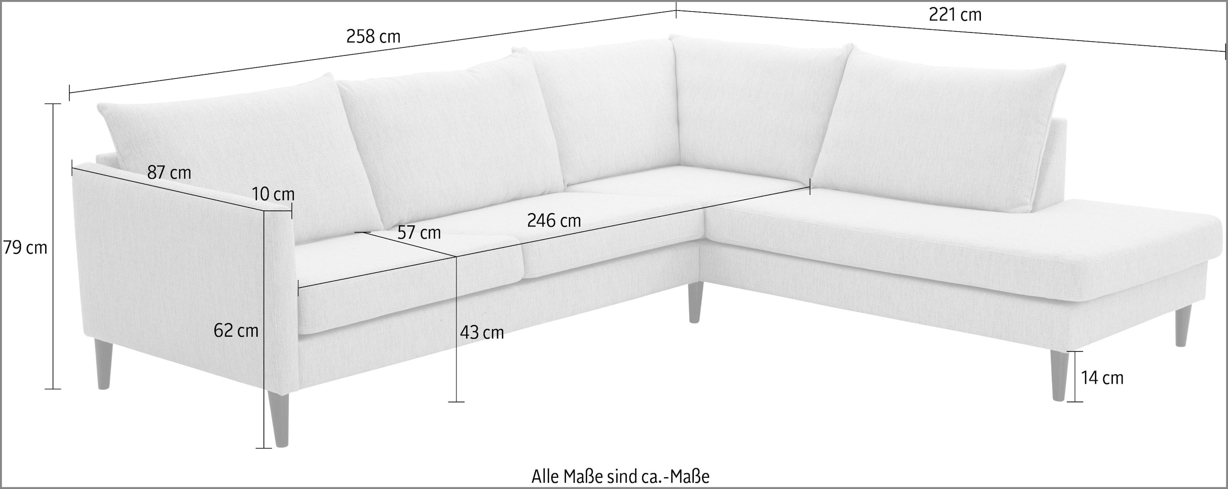 ATLANTIC home collection Ecksofa »Rekvik L-Form«, mit Wellenunterfederung, mit Massivholzfüßen