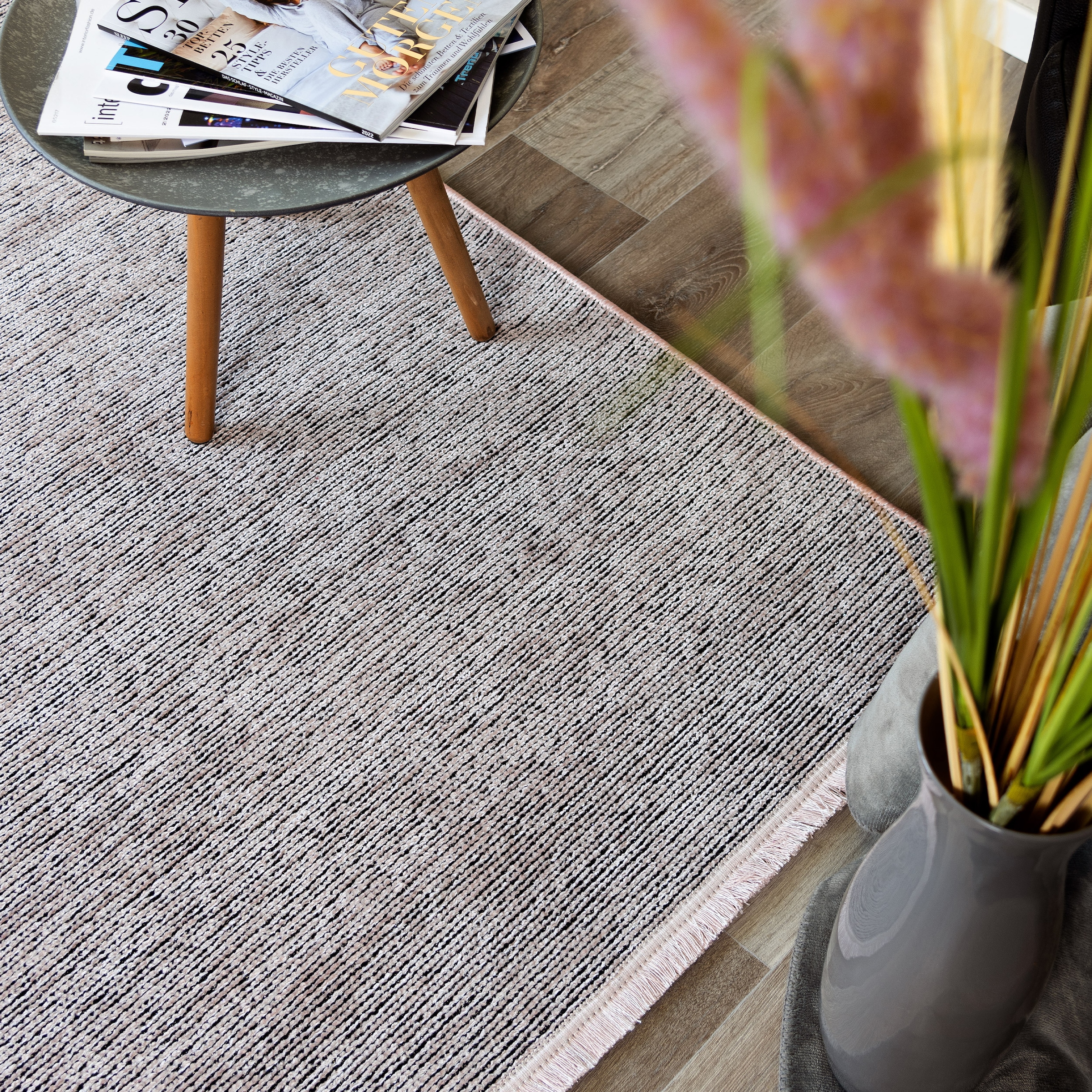 Sehrazat Teppich »Stela«, rechteckig, 5 mm Höhe, waschbar, Flachgewebe, mit Fransen und Chenille