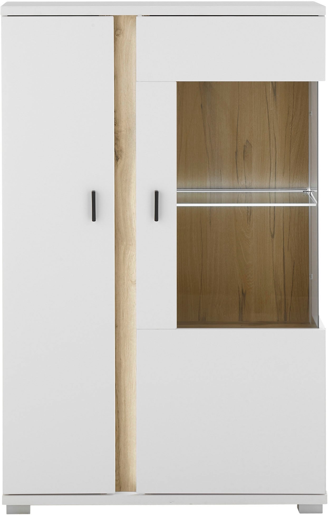 INOSIGN Vitrine »LONG ISLAND, Stauraumvitrine«, (1 St.), in moderner Trendfarbe,inklusive senkrechter Beleuchtung,Breite 80 cm