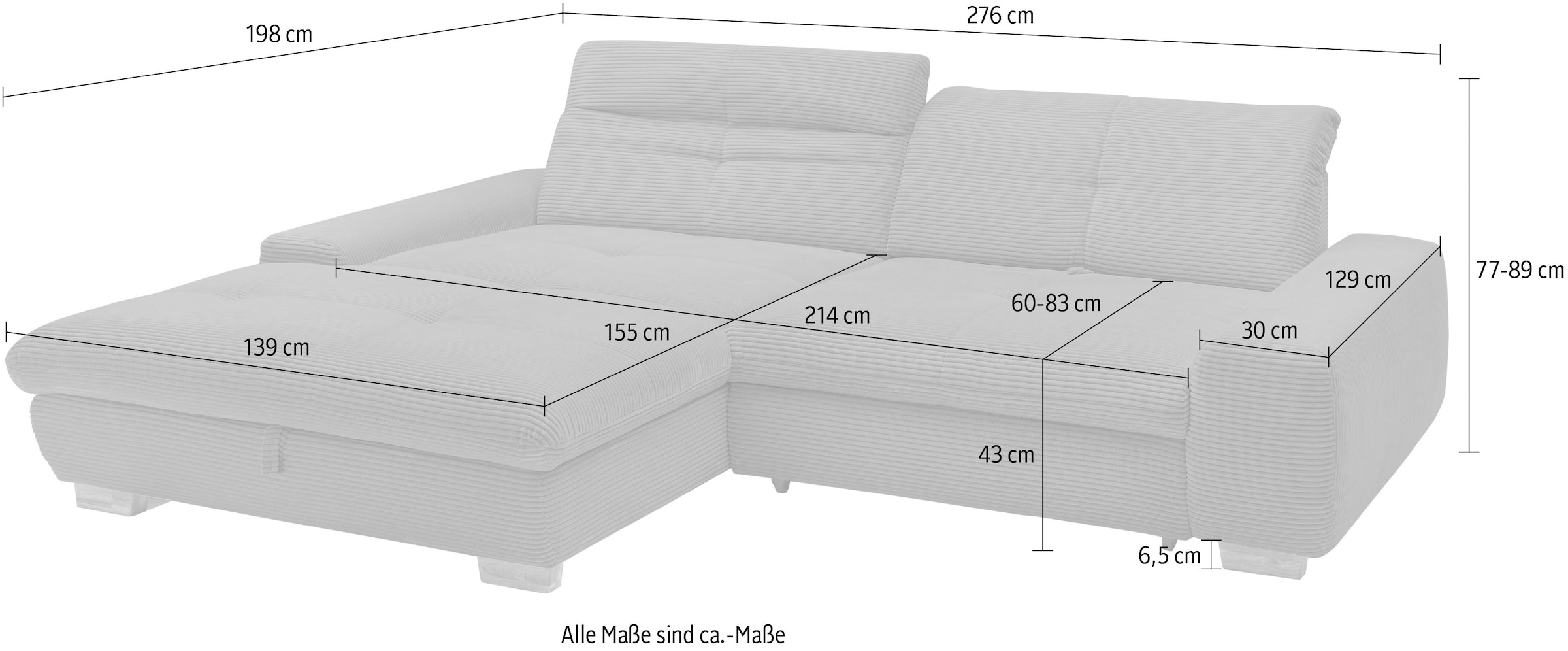 set one by Musterring Ecksofa »SO 1200 inkl. Sitztiefen- & Rückenverstellung für hohen Sitzkomfort,«, wahlweise mit Bettfunktion und Stauraum, L-Form, auch in Cord Bezug