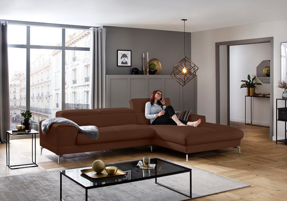 W.SCHILLIG Ecksofa »piedroo, Designsofa mit tollem Sitzkomfort, bequem und elegant, L-Form«, Kopfteilverstellung, wahlweise mit Sitztiefenverstellung, Breite 303cm