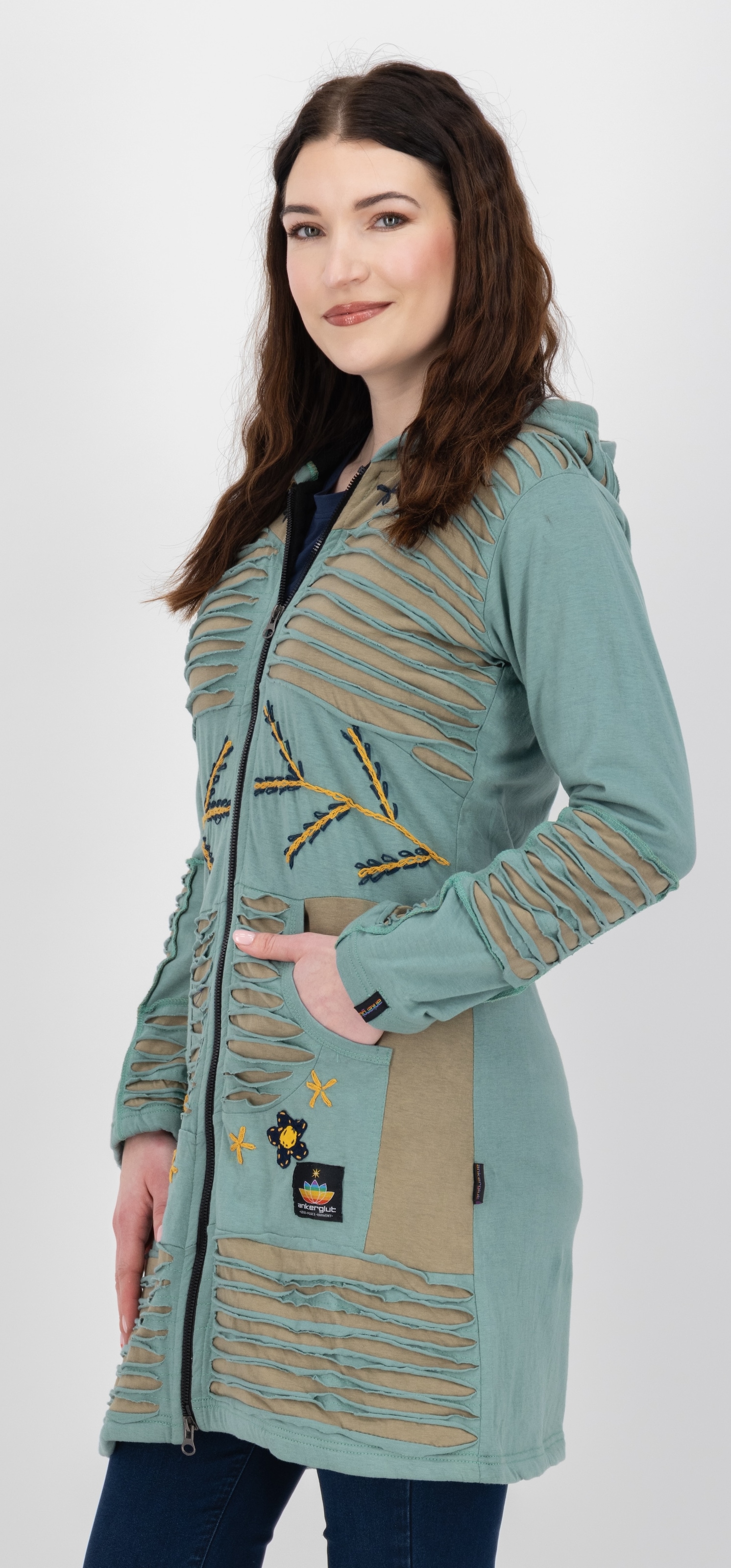 DEPROC Active Fleecejacke »Patchwork NUNAVUT LONG WMN«, auch in Großen Größen erhältlich