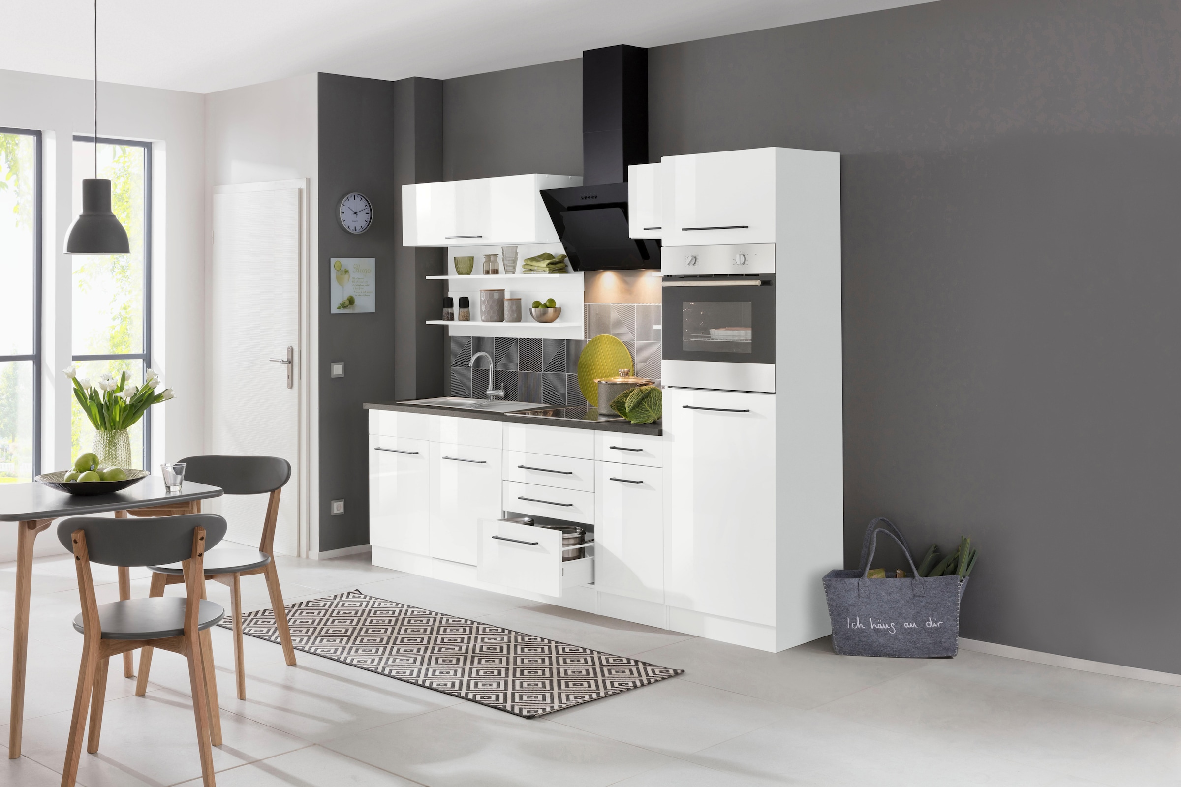 KOCHSTATION Küchenzeile »KS-Tulsa« ohne E-Geräte, Breite 270 cm, schwarze Metallgriffe, MDF Fronten