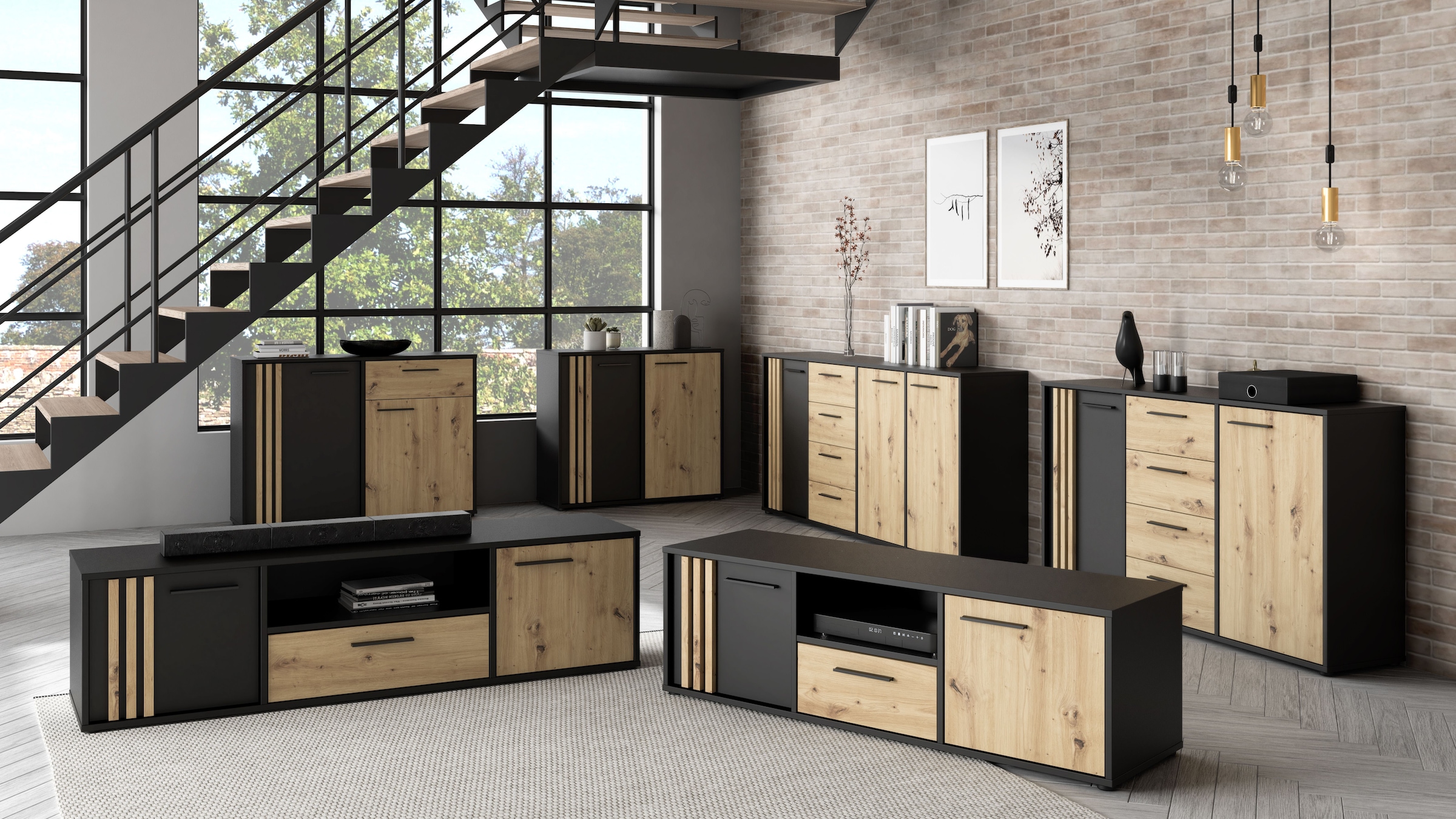 FORTE Sideboard »Cardigan«, Sideboard, 2 farbig, Stauraum, Schubkasten, Soft Close,Breite 142,6cm
