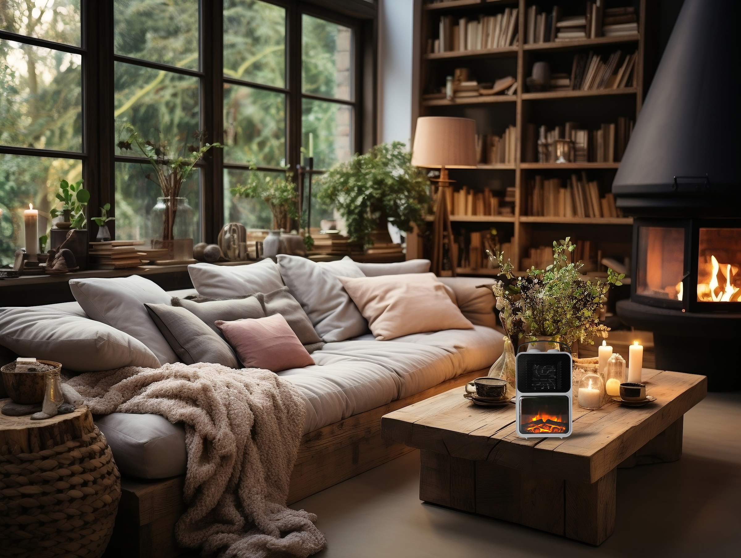 SHX Elektrokamin »Tragbarer Elektrokamin 1200W SHXFP12MINI weiß/schwarz« Flammeneffekt, Thermostat