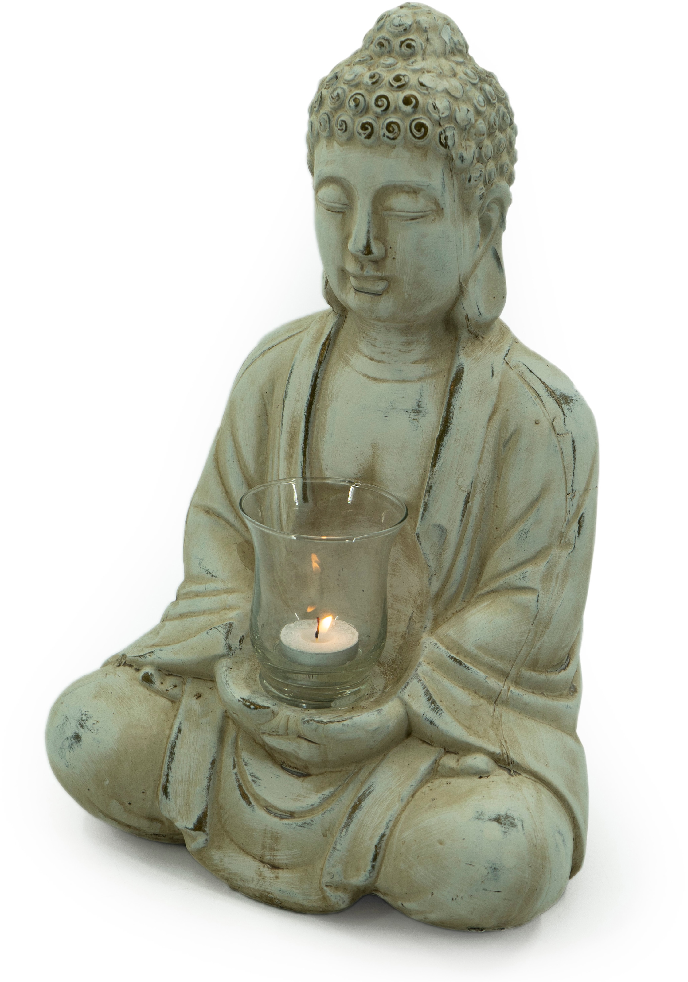 NOOR LIVING Teelichthalter »Buddha«, (1 St.), mit Teelichtglas, Höhe 40 cm