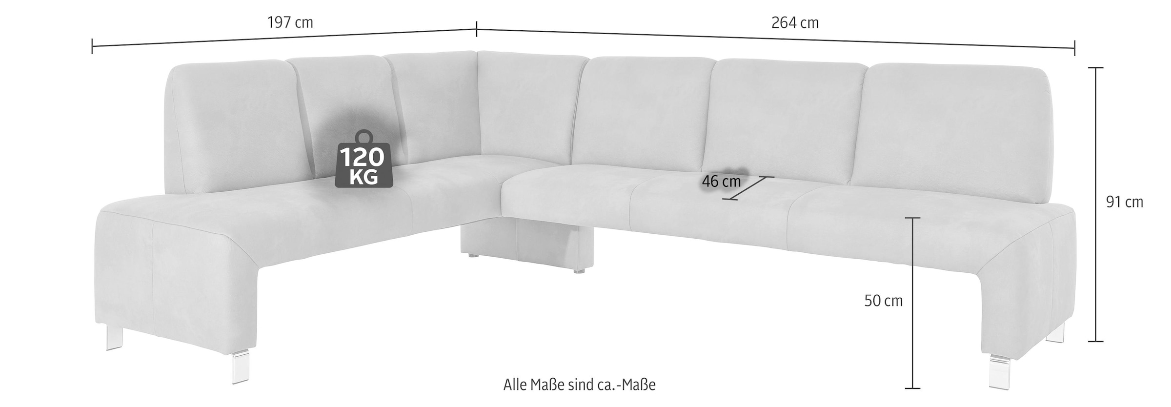 exxpo - sofa fashion Eckbank »Intenso, modern, wahlweise in Leder oder Textil, 264/197 cm (B/T)«, hohe Bodenfreiheit, frei im Raum stellbar, hoher Sitzkomfort