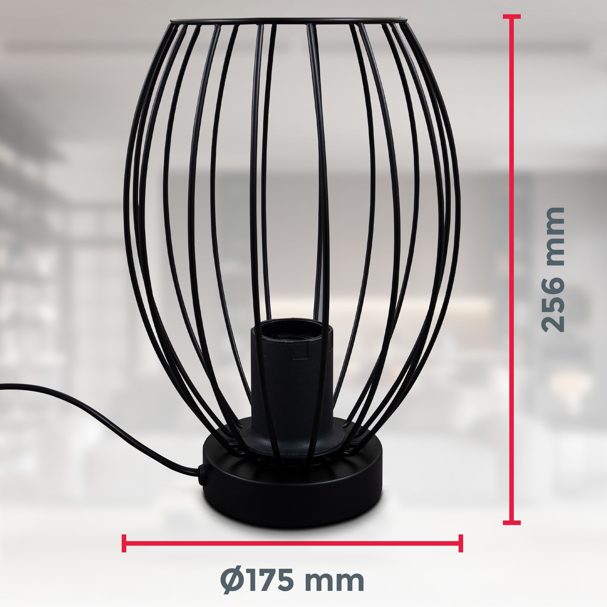 B.K.Licht Tischleuchte »Retro-Tischlampe, Metall, Schwarz«, 1 flammig-flammig, E27-Fassung, ohne Leuchtmittel, inkl. Kabelschalter, Ø17,5cm