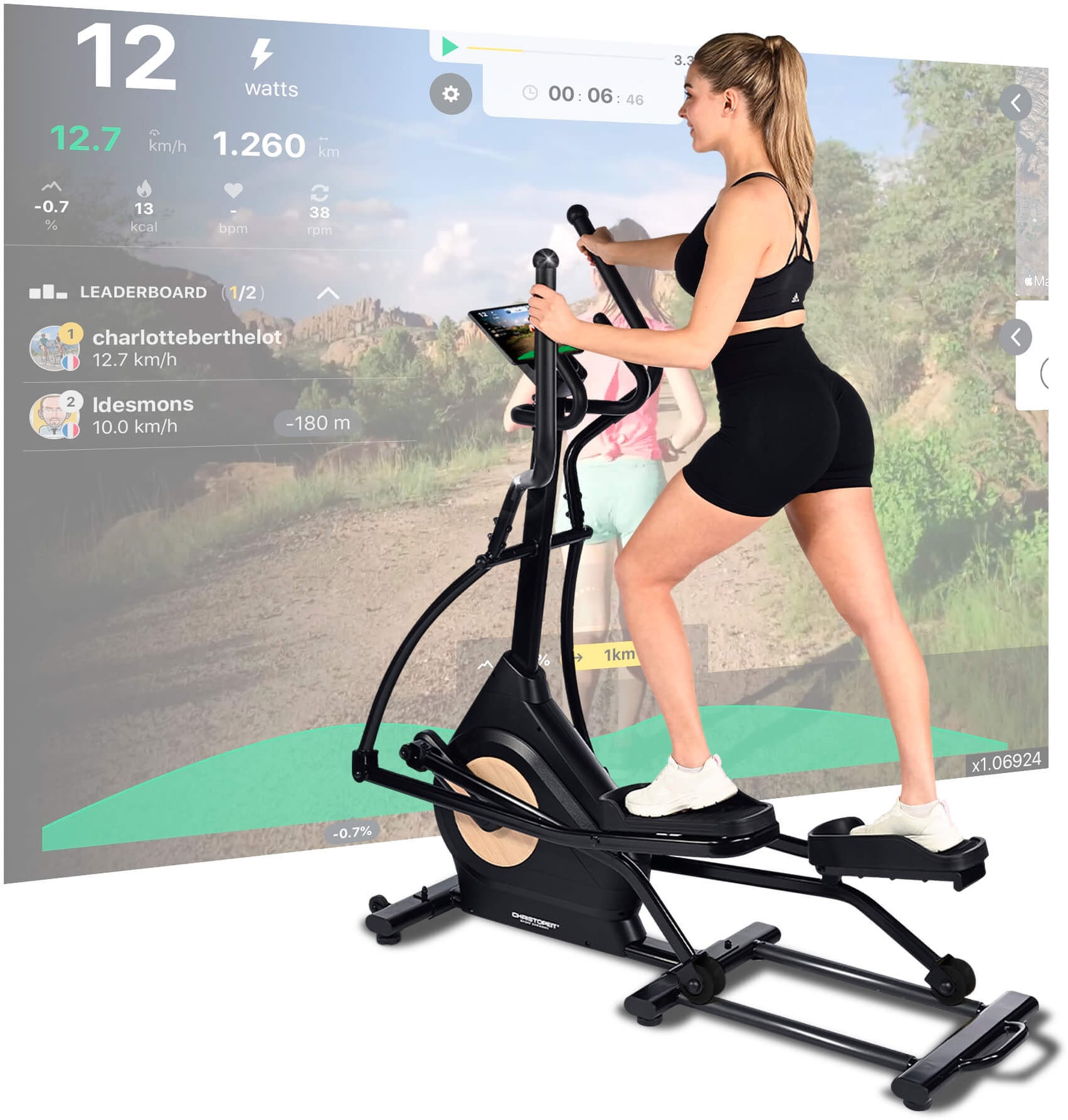 Christopeit Sport® Crosstrainer-Ergometer »Fit Wheel Pro«, (Flüsterleise, gelenkschonend, Kinomap-App kompatibel), Schwungmasse ca. 12 kg, 32 Widerstandsstufen