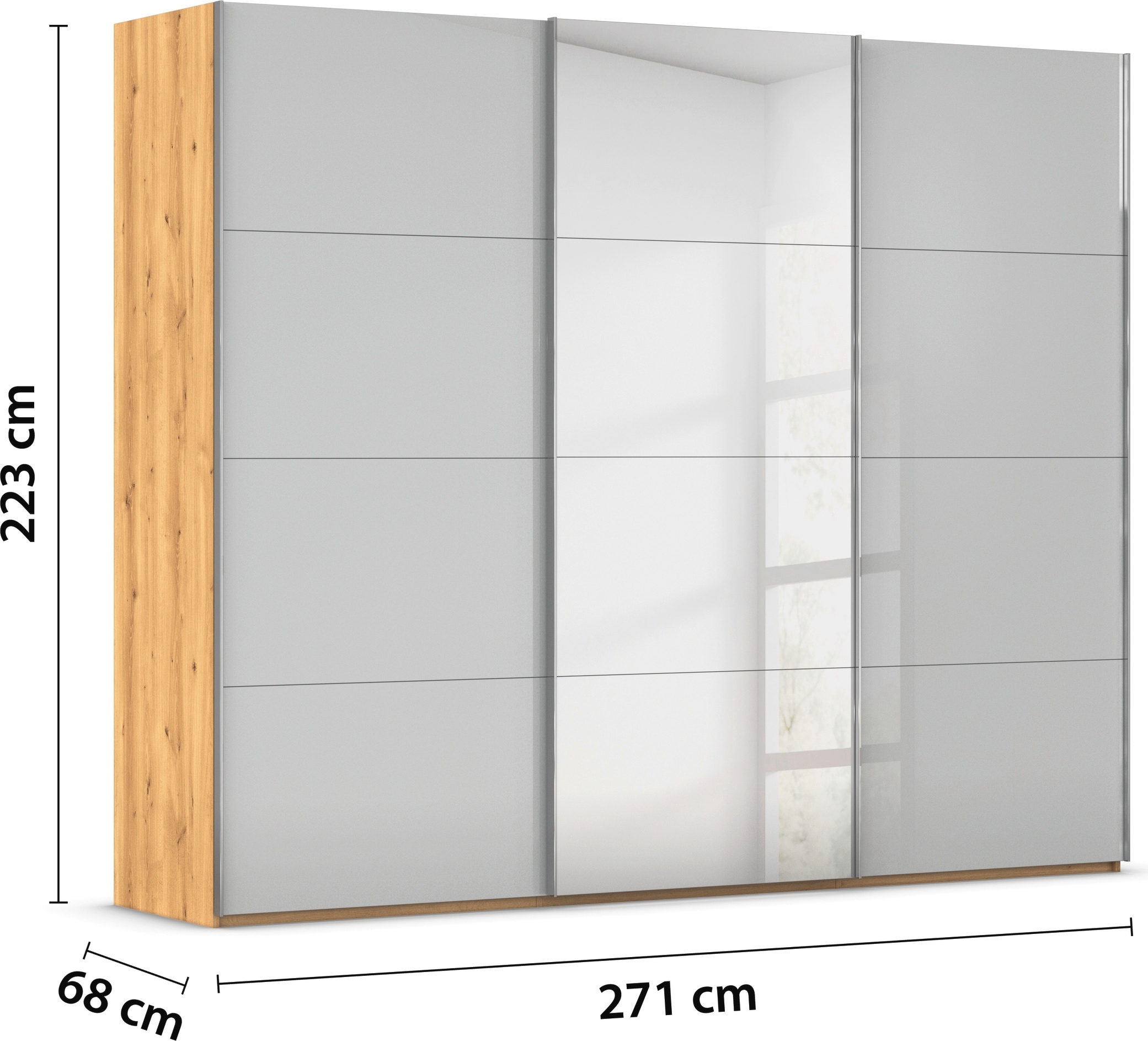 rauch Schwebetürenschrank »Kleiderschrank Schrank Garderobe Schlafzimmerschrank SCALE-FYRA«, edle viergeteilte Türen Spiegel/Glas-Mix viele Farben MADE IN GERMANY