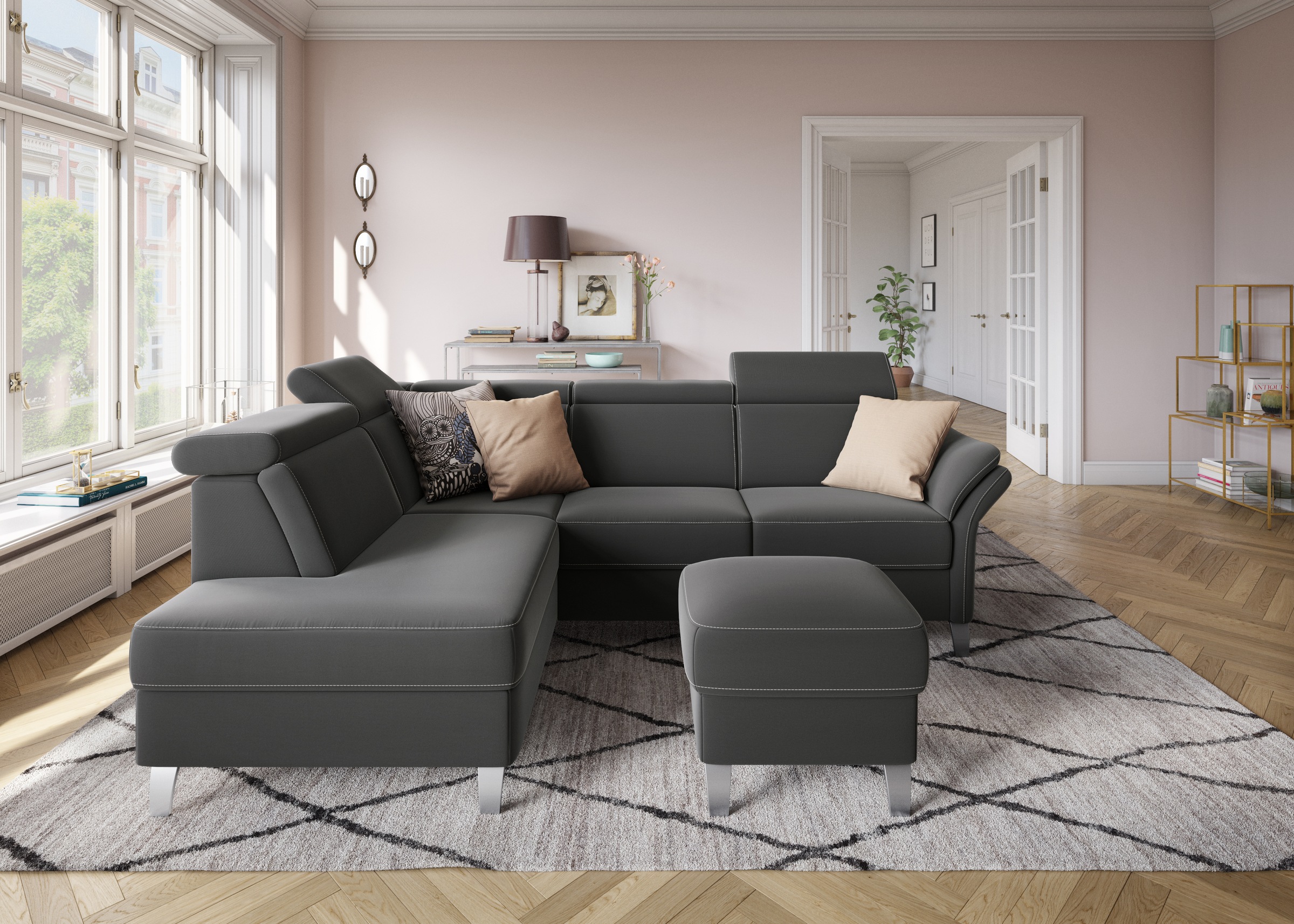 sit&more Ecksofa »Vincenzo L-Form« inklusive Kopfteilverstellung, wahlweise mit Bettfunktion, Bettkasten