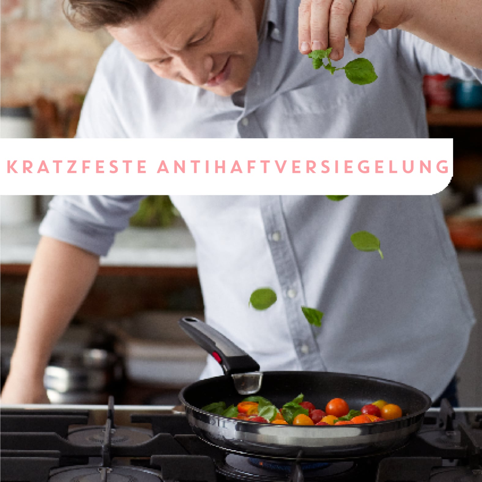 Tefal Pfannen-Set »Jamie Oliver Ingenio, Pfannenset abnehmbarer Griff, antihaftversiegelt« Edelstahl 2x Pfannen Ø 24/28 cm, 2x Kasserollen Ø 16/20 cm, 3x Deckel, 2x Griffe, 
