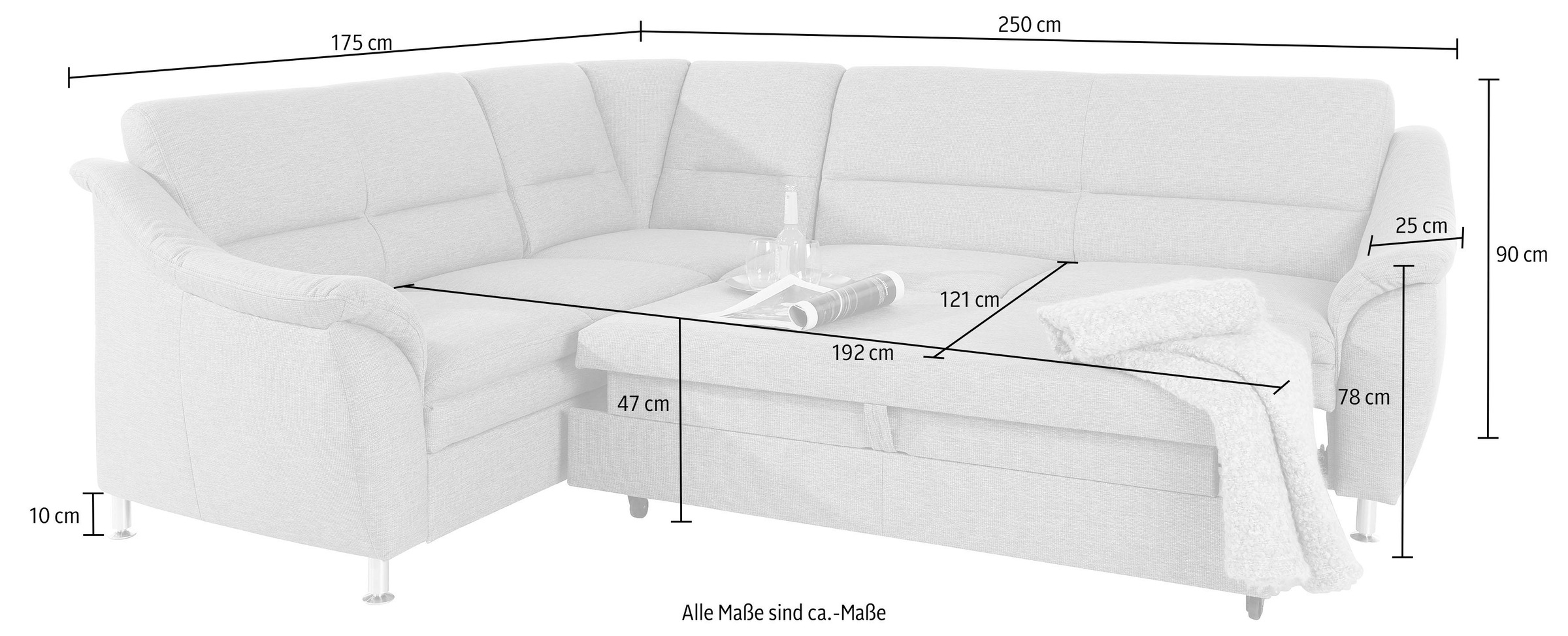 Places of Style Ecksofa »Cardoso L-Form«, Federkern, wahlweise mit Bett, Schubkasten