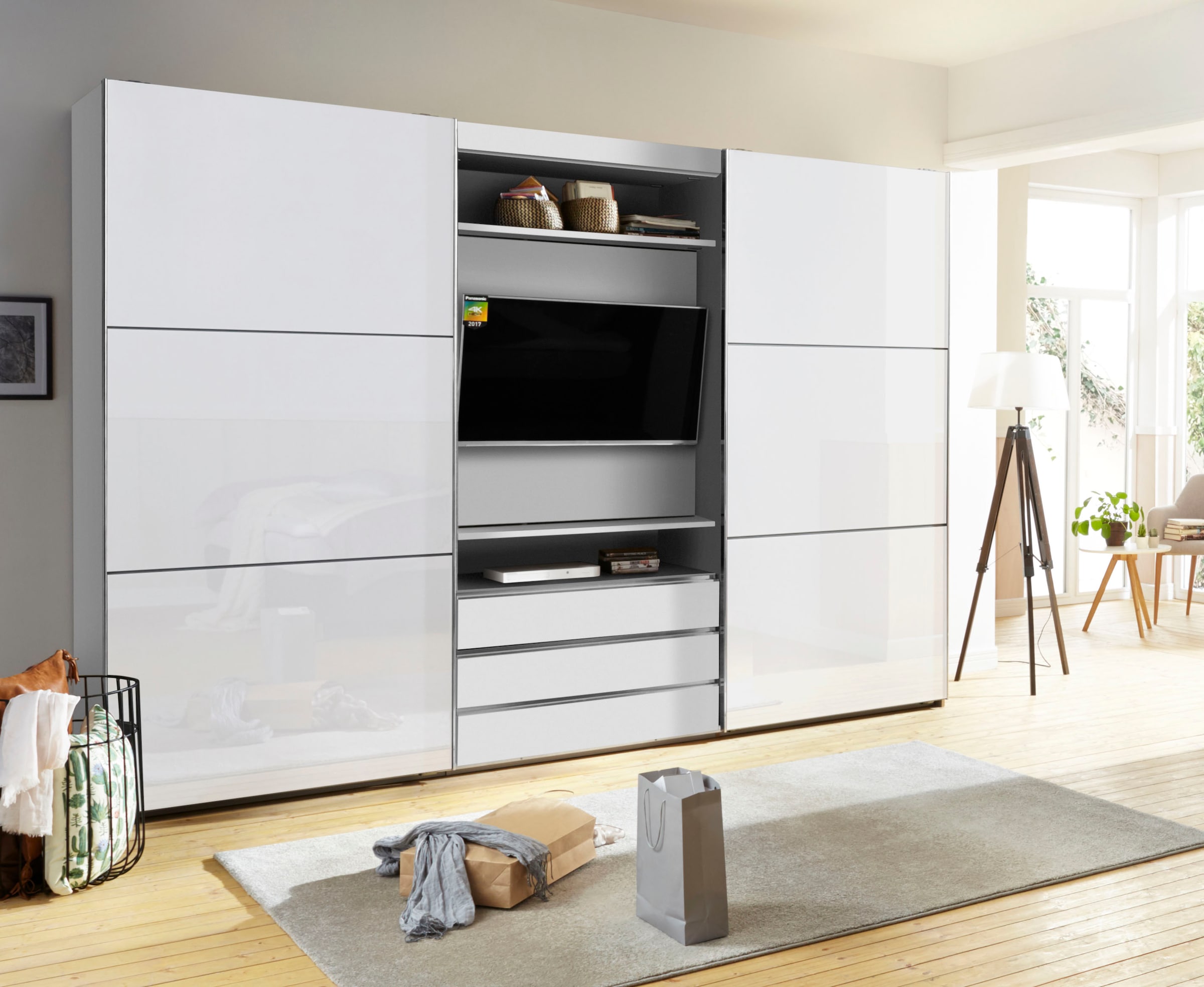 Wimex Schwebetürenschrank »Magic by fresh to go«, tolles EXTRA: mit drehbarem TV-Element, Fronten aus Glas