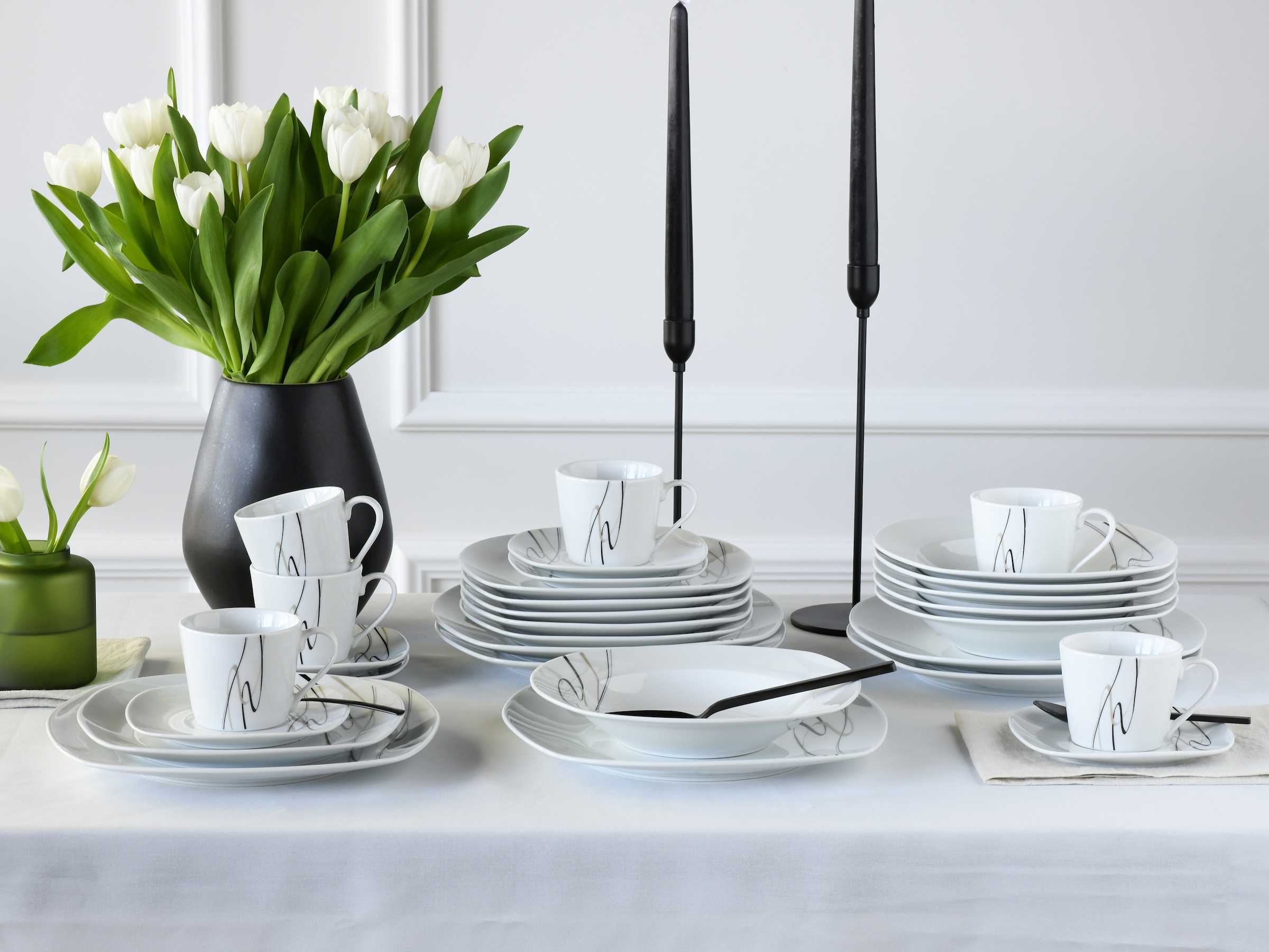 CreaTable Kombiservice »Amelie Piazza, Kombi-Service 30-tlg« Elegant, Schwungvoller Liniendekor