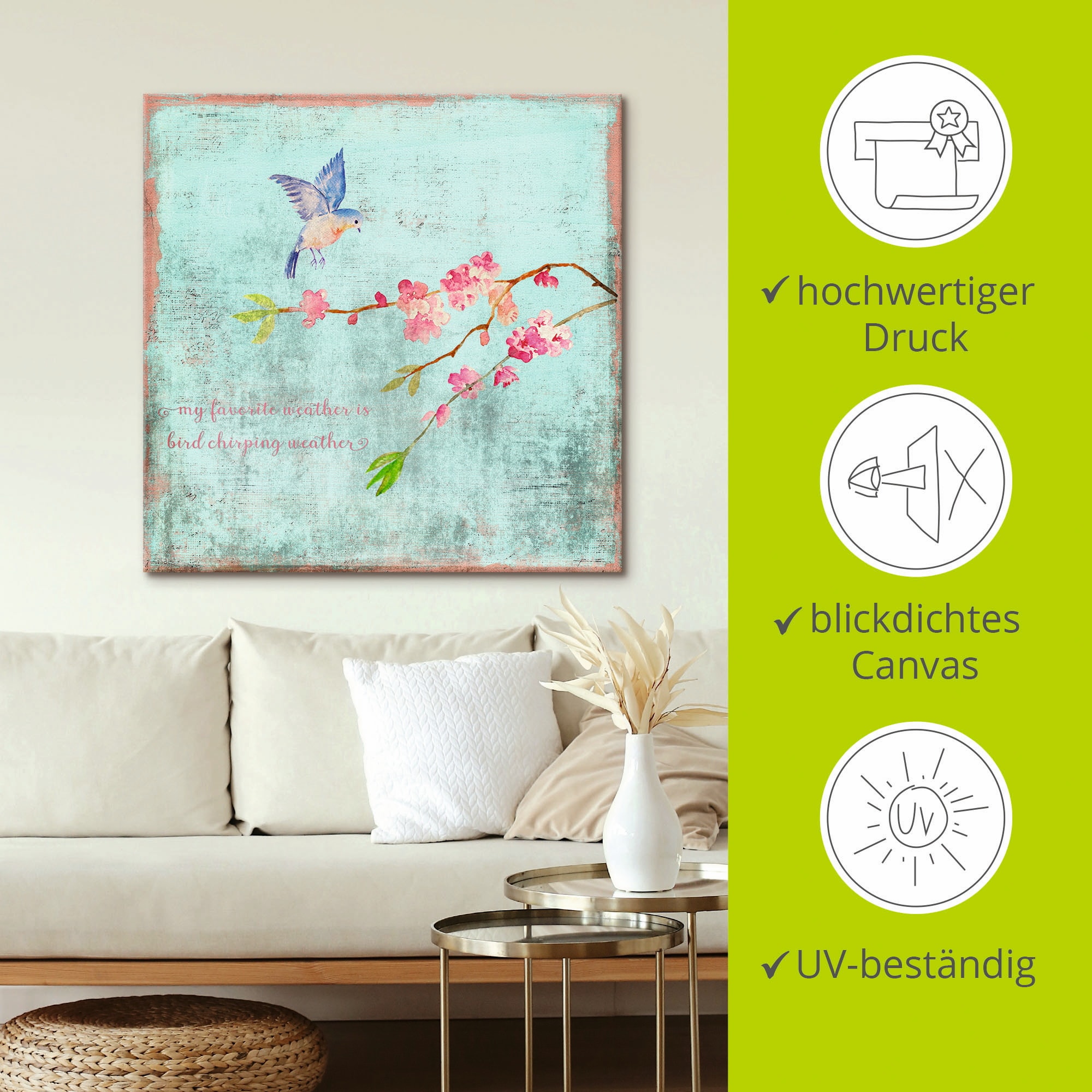 Artland Leinwandbild »Vogelgezwitscherwetter« Sprüche & Texte 1 Stk. tlg. auf Holzrahmen gespannt