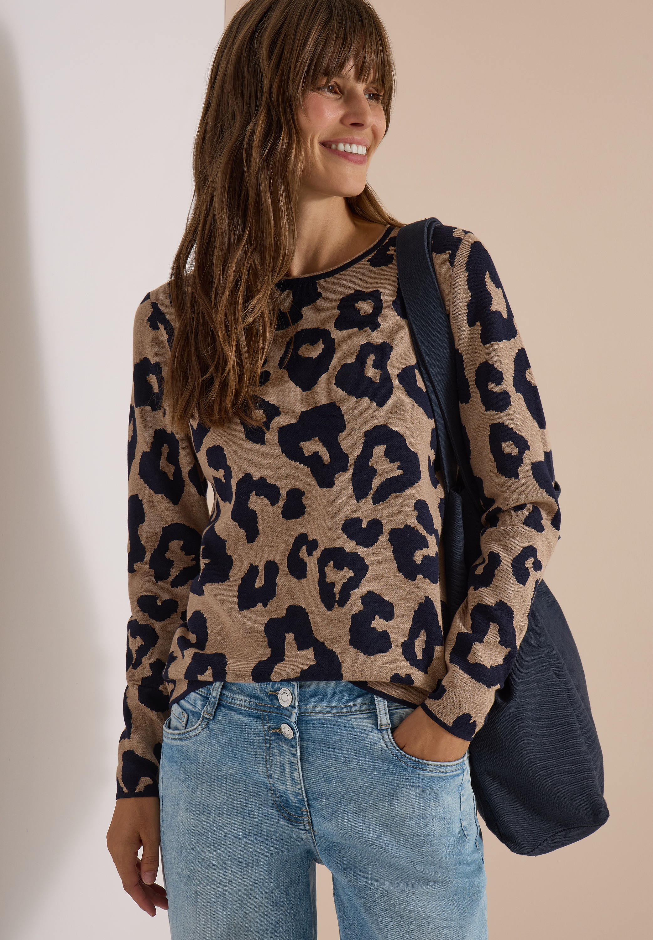 Cecil Strickpullover Animal-Print, Rundhals, mit Viskoseanteil