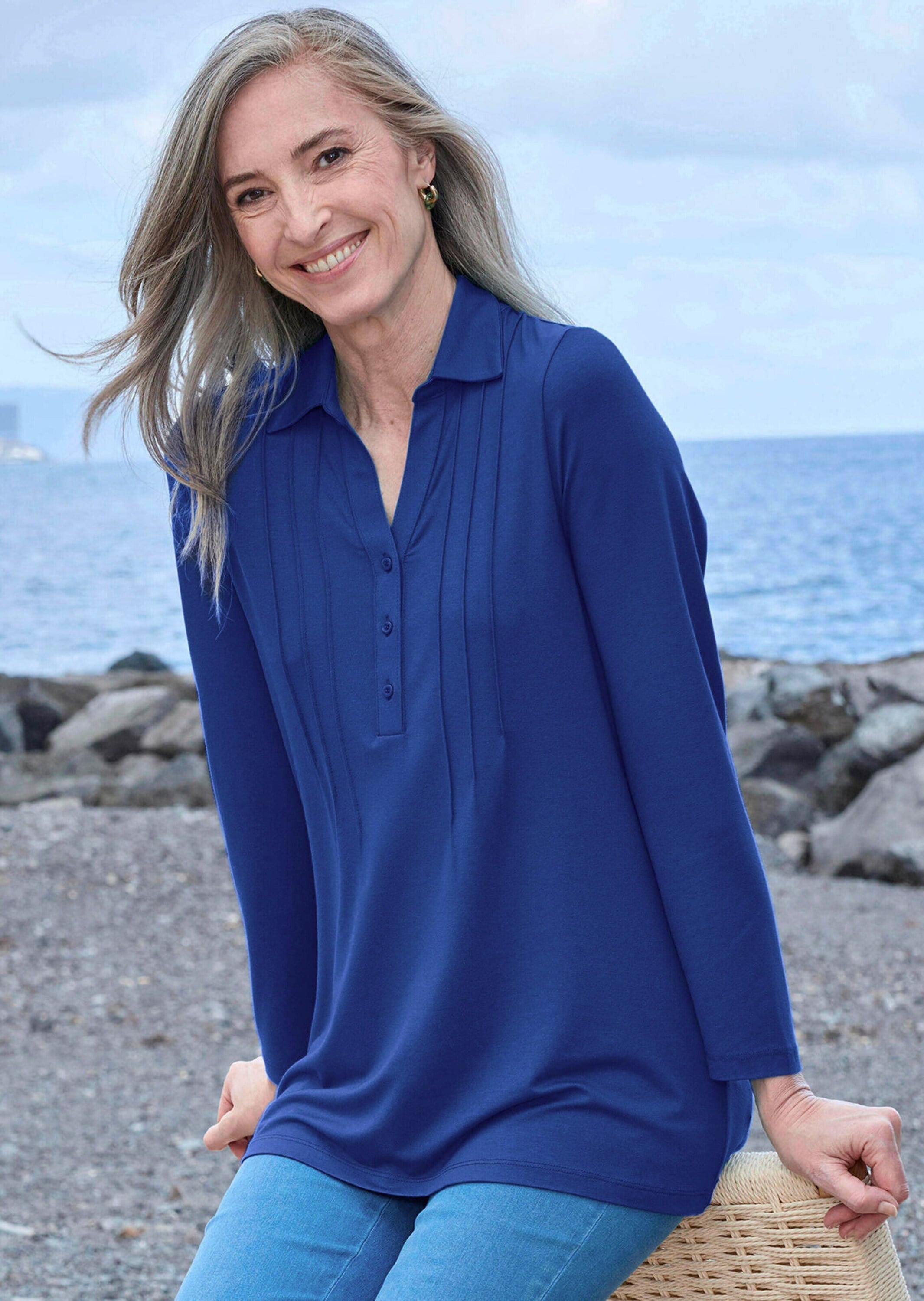 GOLDNER Langarmshirt »Kurzgröße Tunika aus Viskose-Jersey«