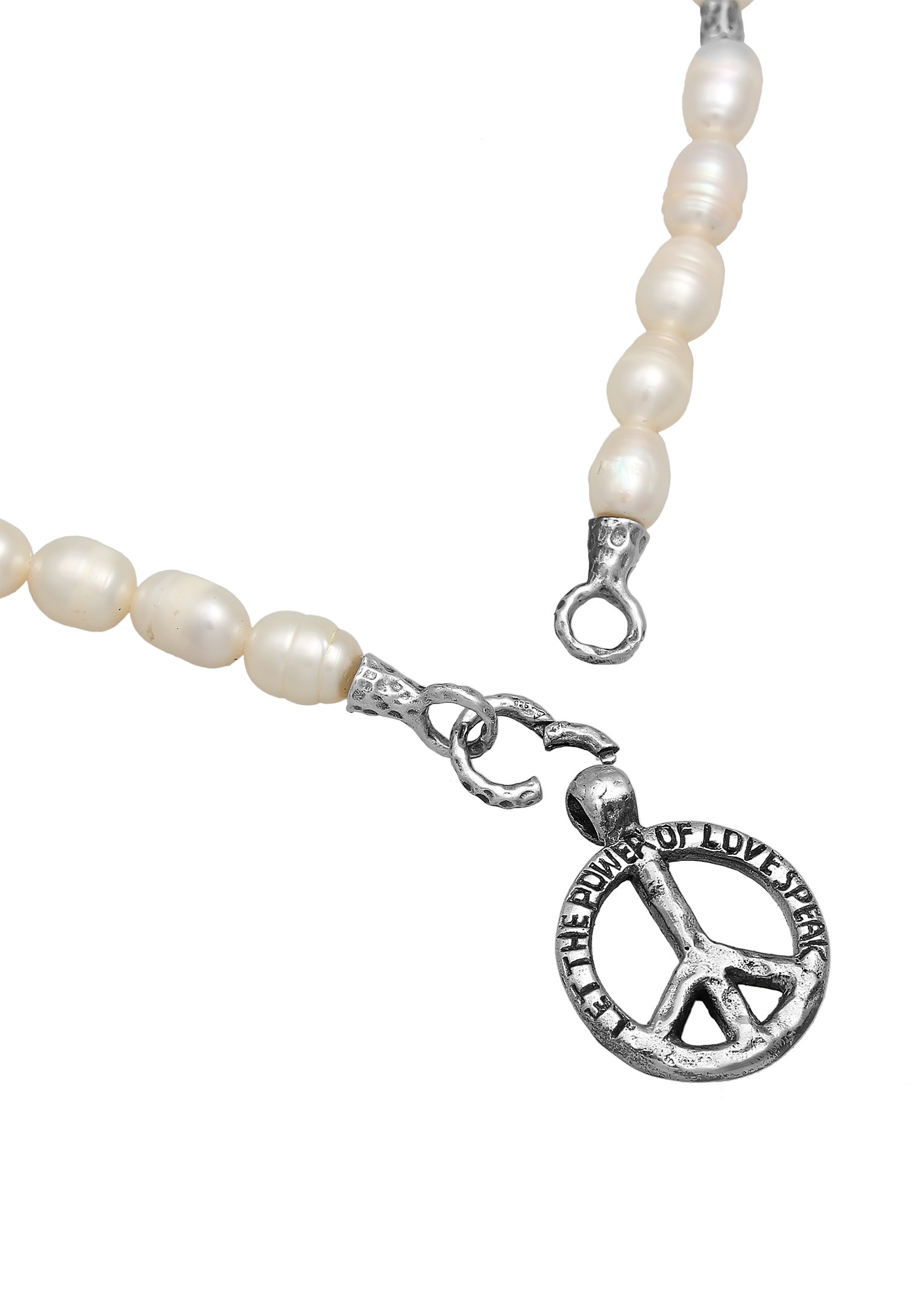 HAZE & GLORY Kette mit Anhänger »Halskette Süßwasserperlen Peace Frieden Used 925 Silber«