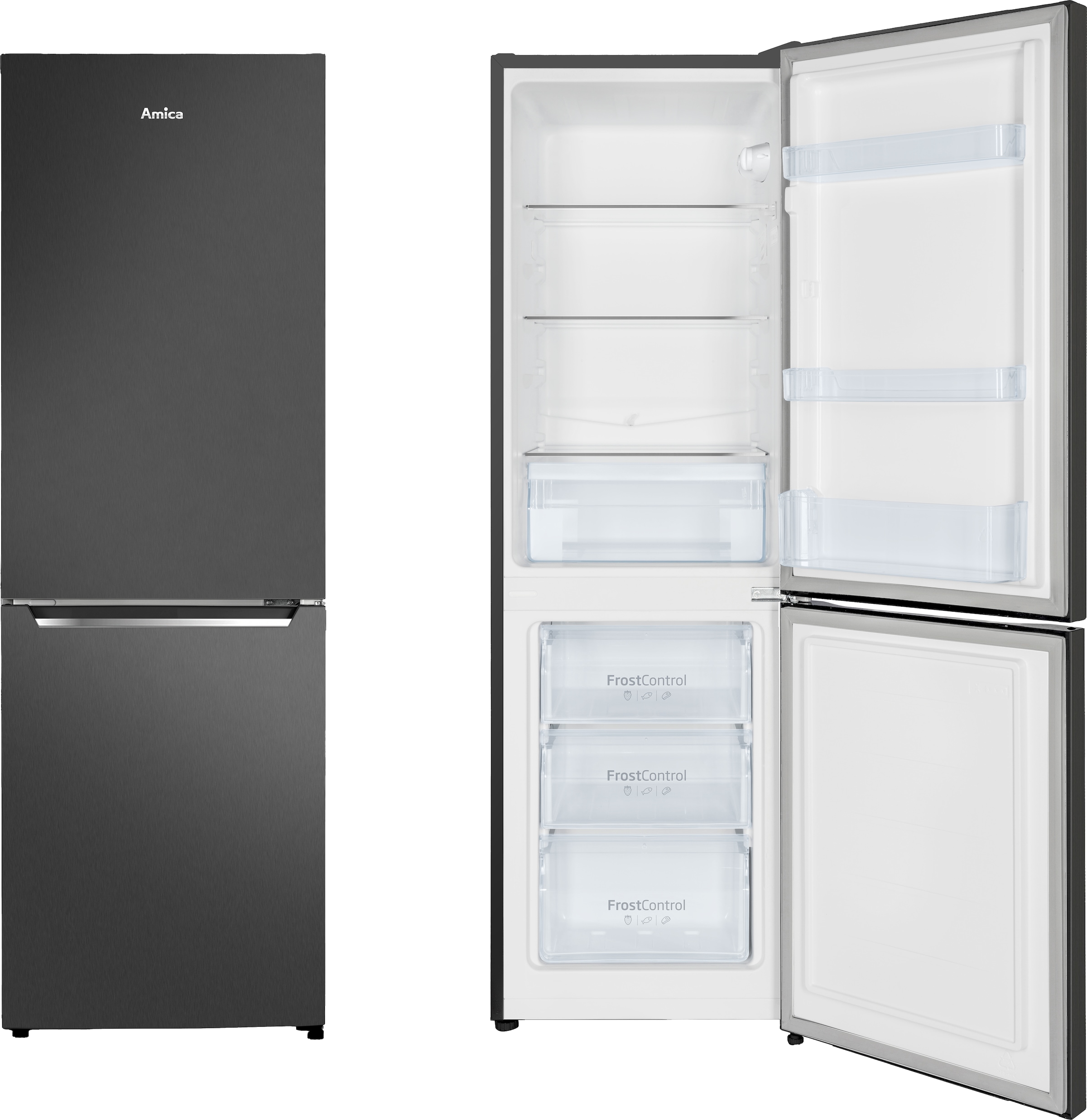 Amica Kühl-/Gefrierkombination »KGCL 384 156 S« 144 cm hoch 48 cm breit Schwarzer Look, Silber-Akzente – Premium für deine Küche