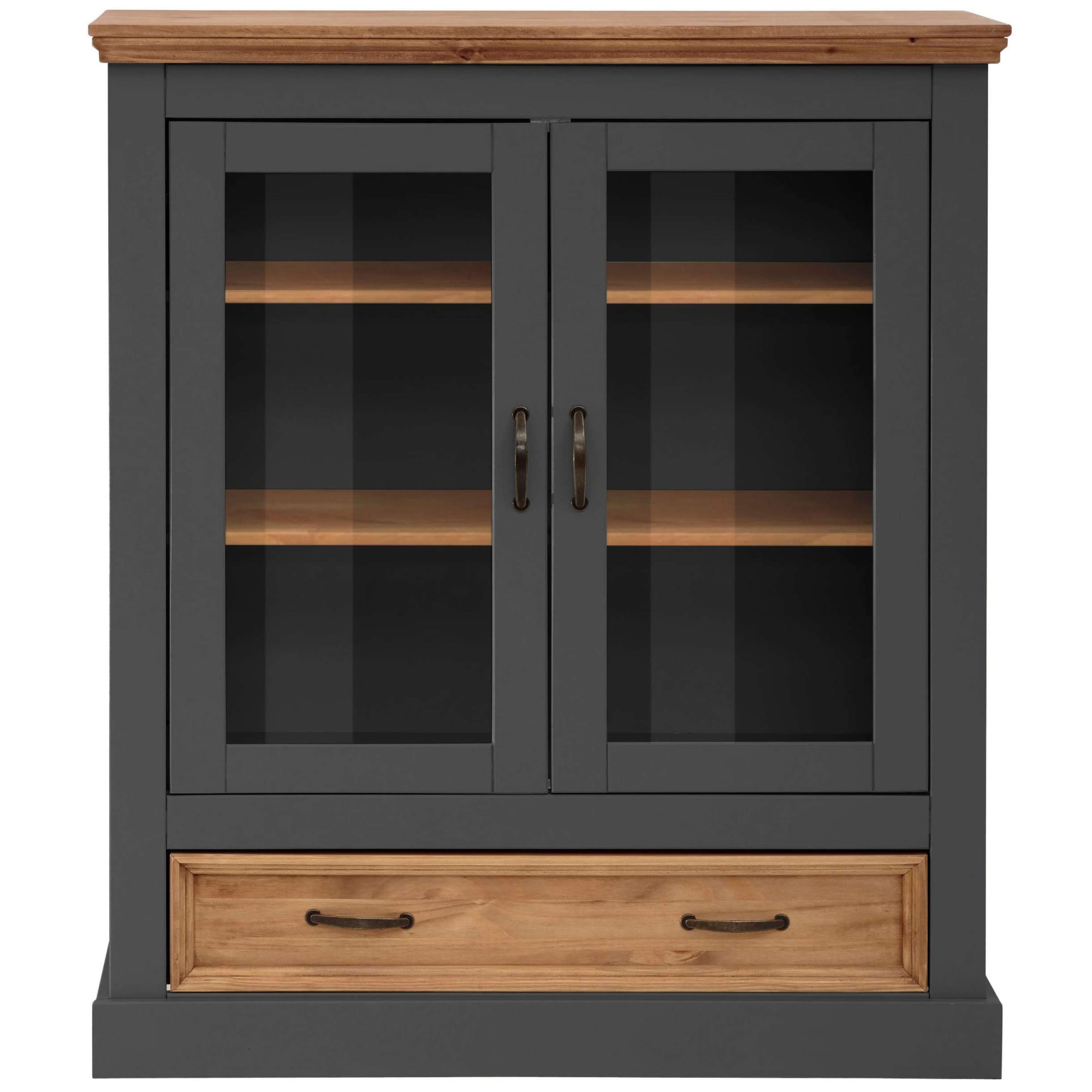 Home affaire Vitrine »Selma Highboard«, aus massivem Kiefernholz, mit Griffen aus antikisiertem Metall