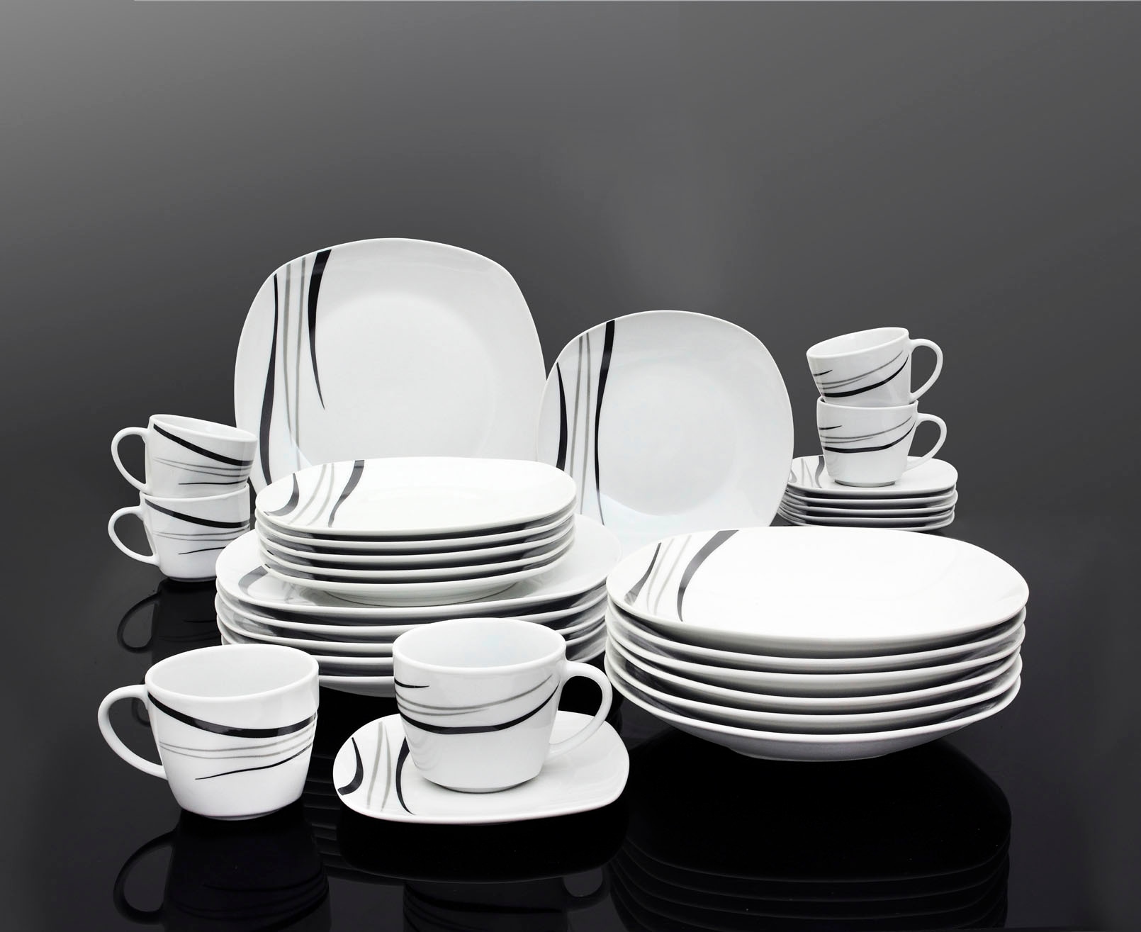 Retsch Arzberg Kombiservice »Geschirr-Set, Service Cosmos« farbige Elemente in grau und schwarz, 30 Teile, für 6 Personen