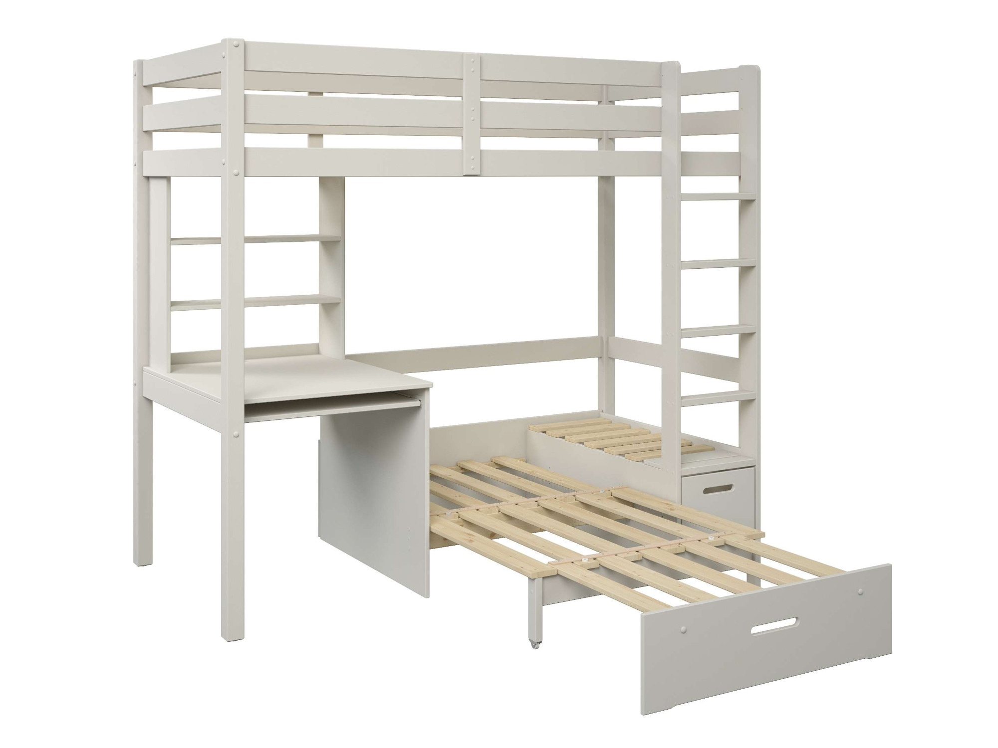 OTTO home Etagenbett »HENNE' TOPSELLER! Hochbett, Ideal für kleine Räume, 2 Schlafplätze« zweiter Schlafplatz ausziehbar, B/H/T ca. 208/180/105cm,  mit Polsterauflagen, Schreibtisch, Stauraum, seitenverkehrt montierbar
