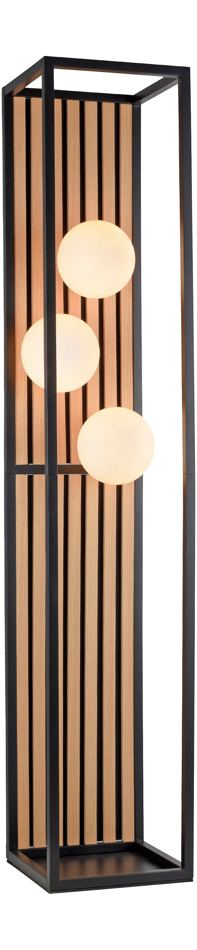 my home Stehlampe »Erinette Akustikpaneele mit Glaskugeln« E14 Warmweiß Holz, Akustik, Paneele, Glas, opal matt weiß, Stehleuchte, Fußschalter